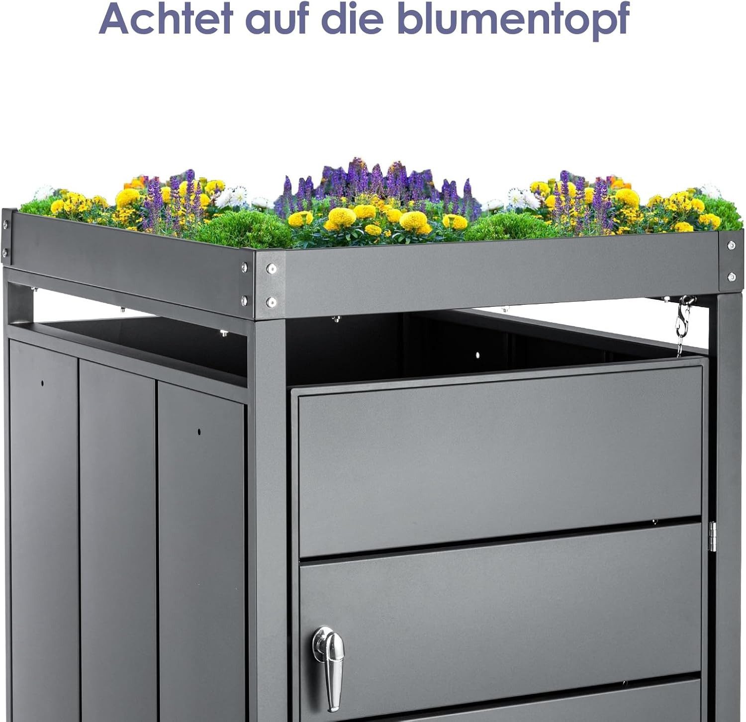 Youyijia Mülltonnenbox Mülltonnenbox für 240L Tonnen (Ganz in Schwarz Mit Pflanzdach, 1)