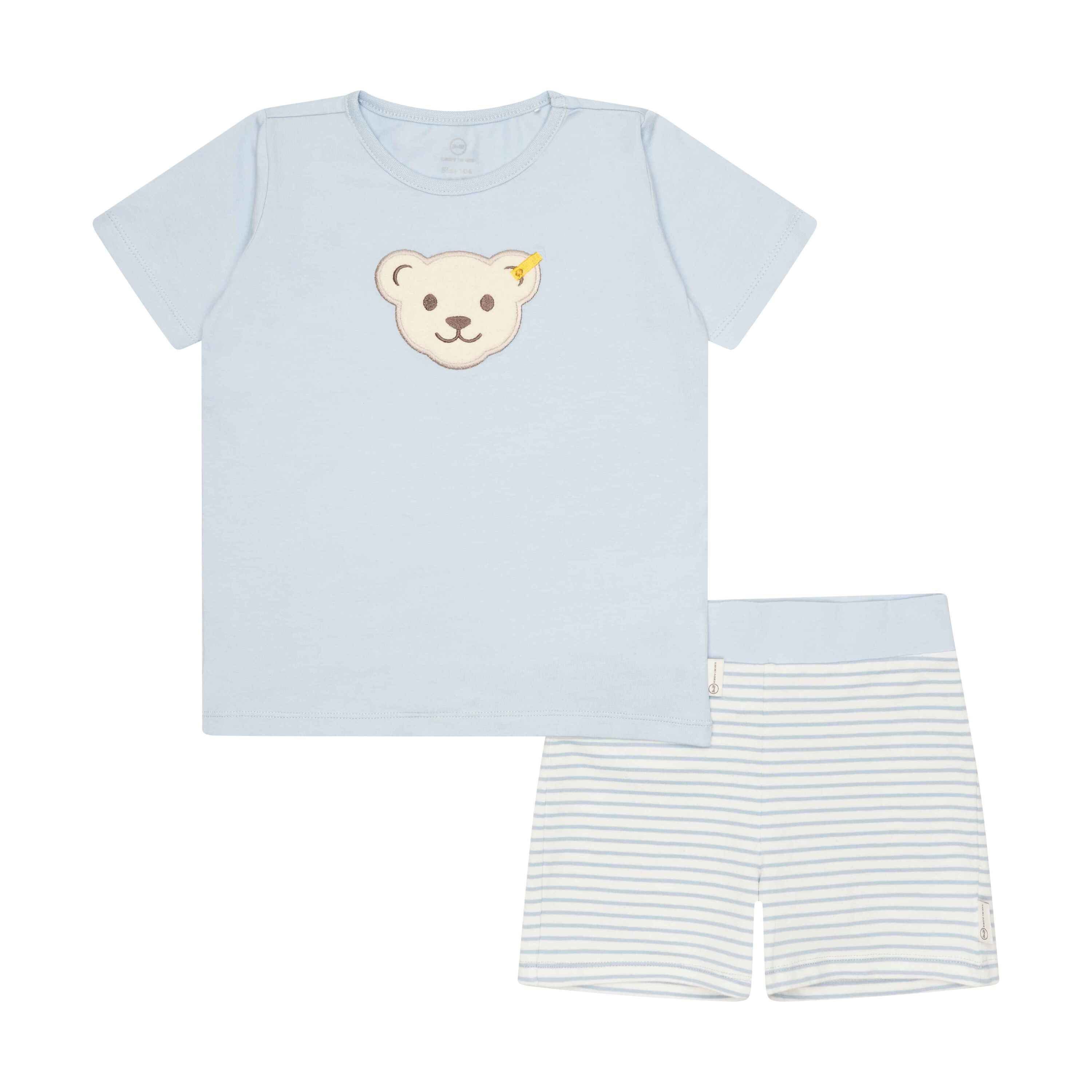 Steiff Schlafanzug Schlafanzug 2-tlg. GOTS Sleepwear mit Rippbund celestial blue