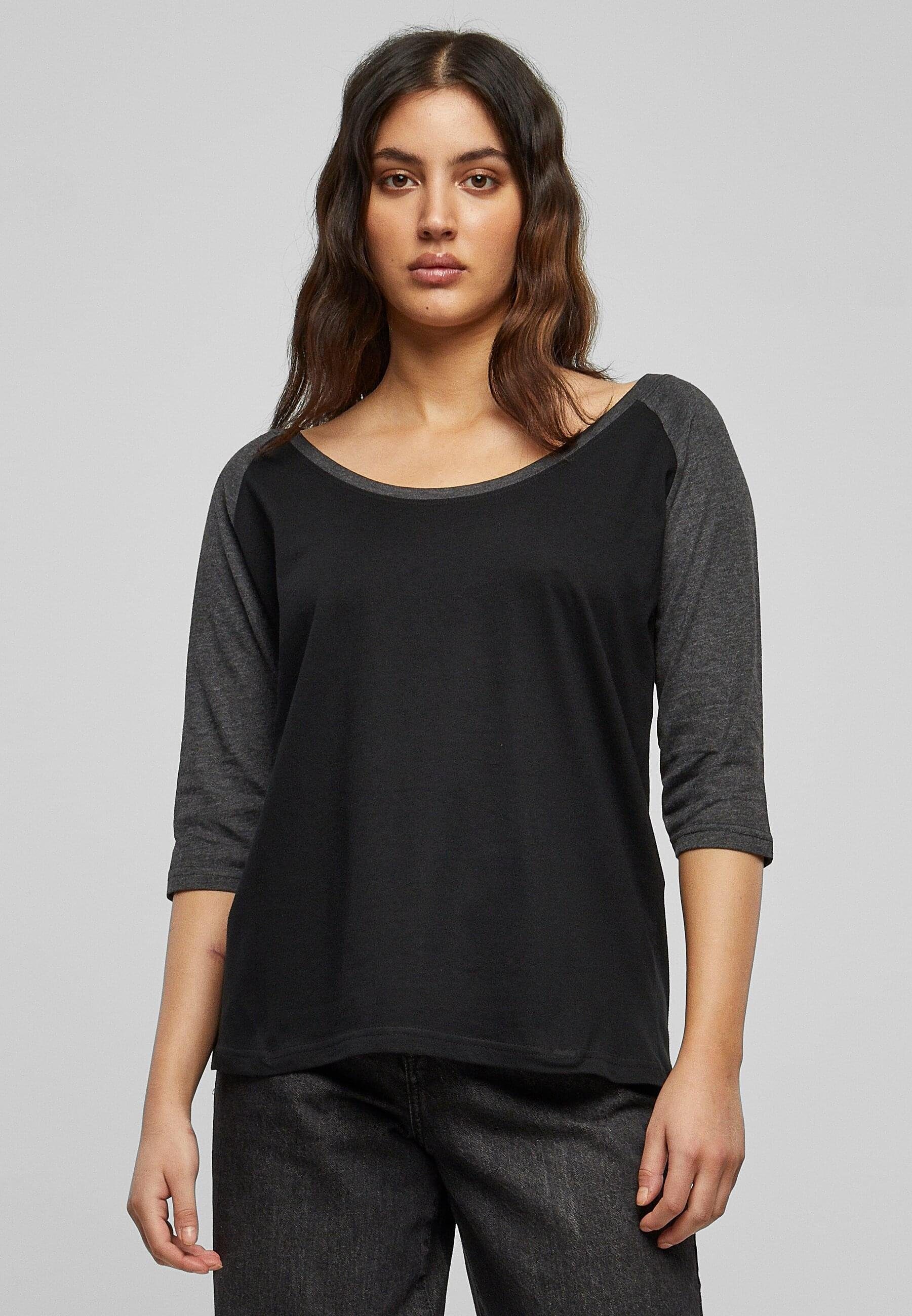 URBAN CLASSICS Kurzarmshirt Raglan (1-tlg) Ladies Damen 3/4 Tee Contrast black/charcoal