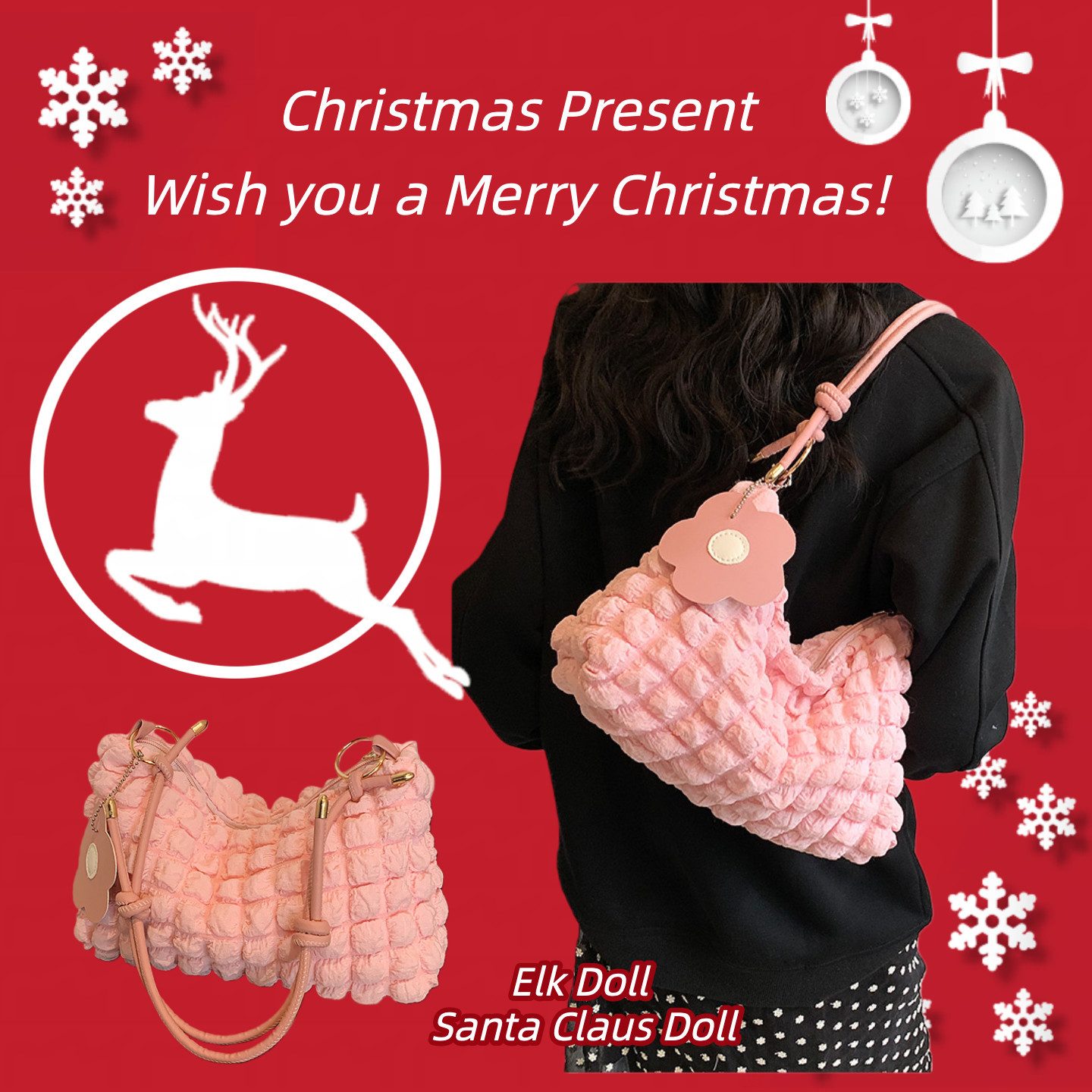 Super Solu Schultertasche 2-Taschen/ Exklusives Weihnachts-Geschenkset /Damen Handtaschen (Rosa & Rosa, 2-tlg., 8*16*27cm(B/H/T), ultraleichte Stofftasche, flexibel als Schulter- & Unterarmtasche