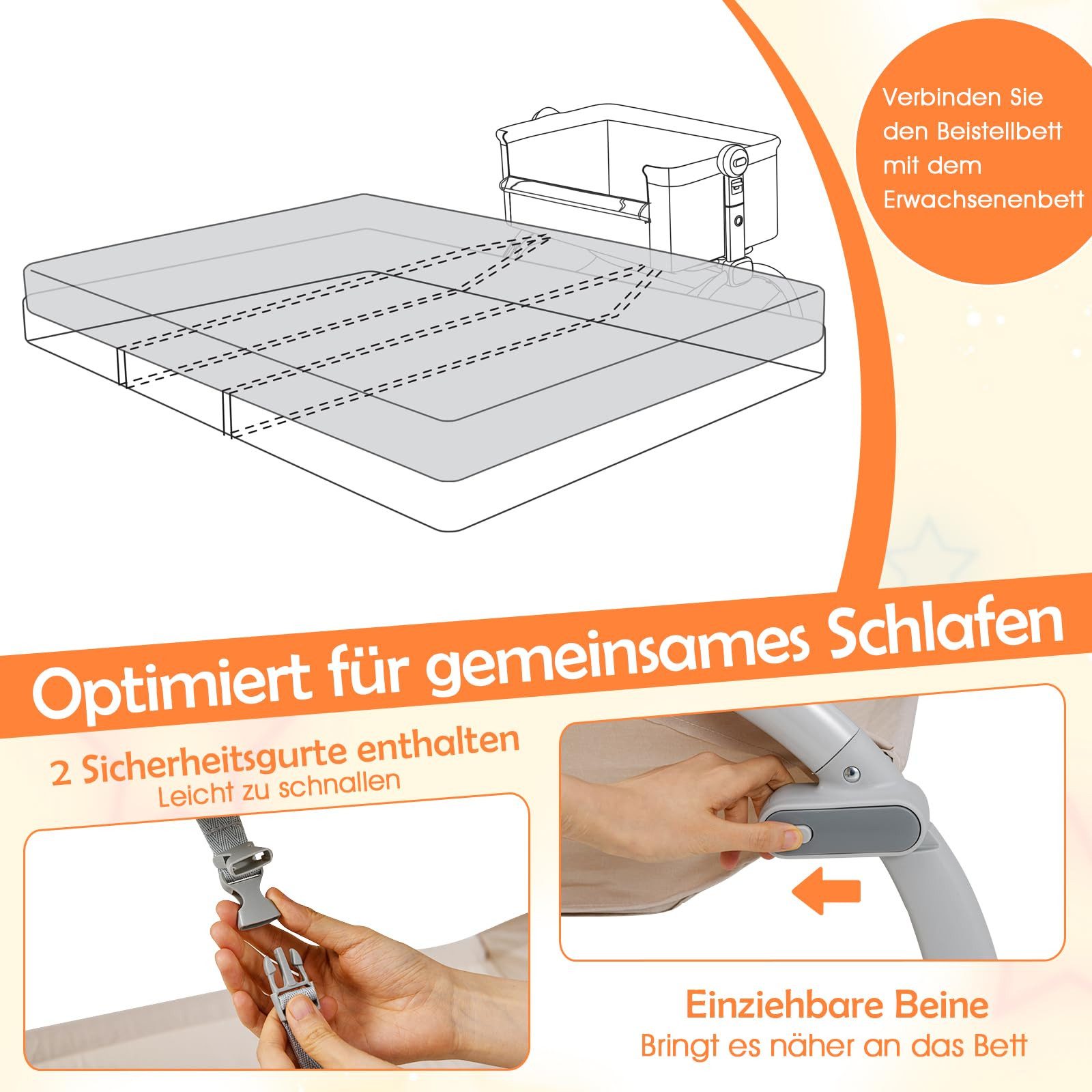 COSTWAY Beistellbett, Stubenwagen, 7 Fach höhenverstellbar, Babybett