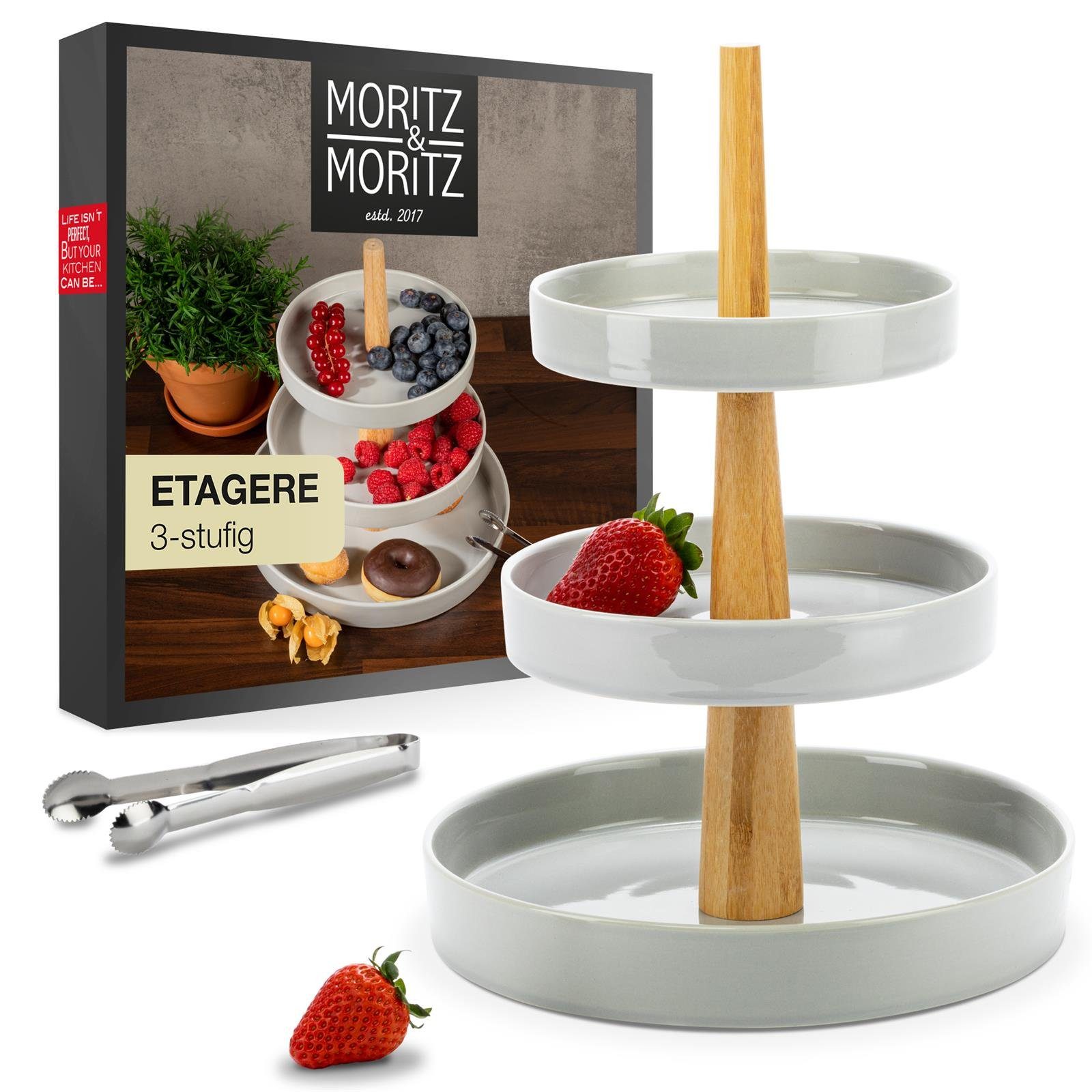 Moritz & Moritz Etagere Obst Etagere, Porzellan, (3 Etagen), Perfekt als Obstschale für Obst Aufbewahrung, Muffins und Cupcakes