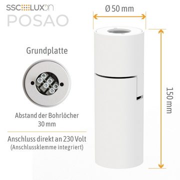 SSC-LUXon Aufbauleuchte POSAO Spotstrahler extra hell schwenkbar LED warmweiß 230V 10 Watt, Warmweiß