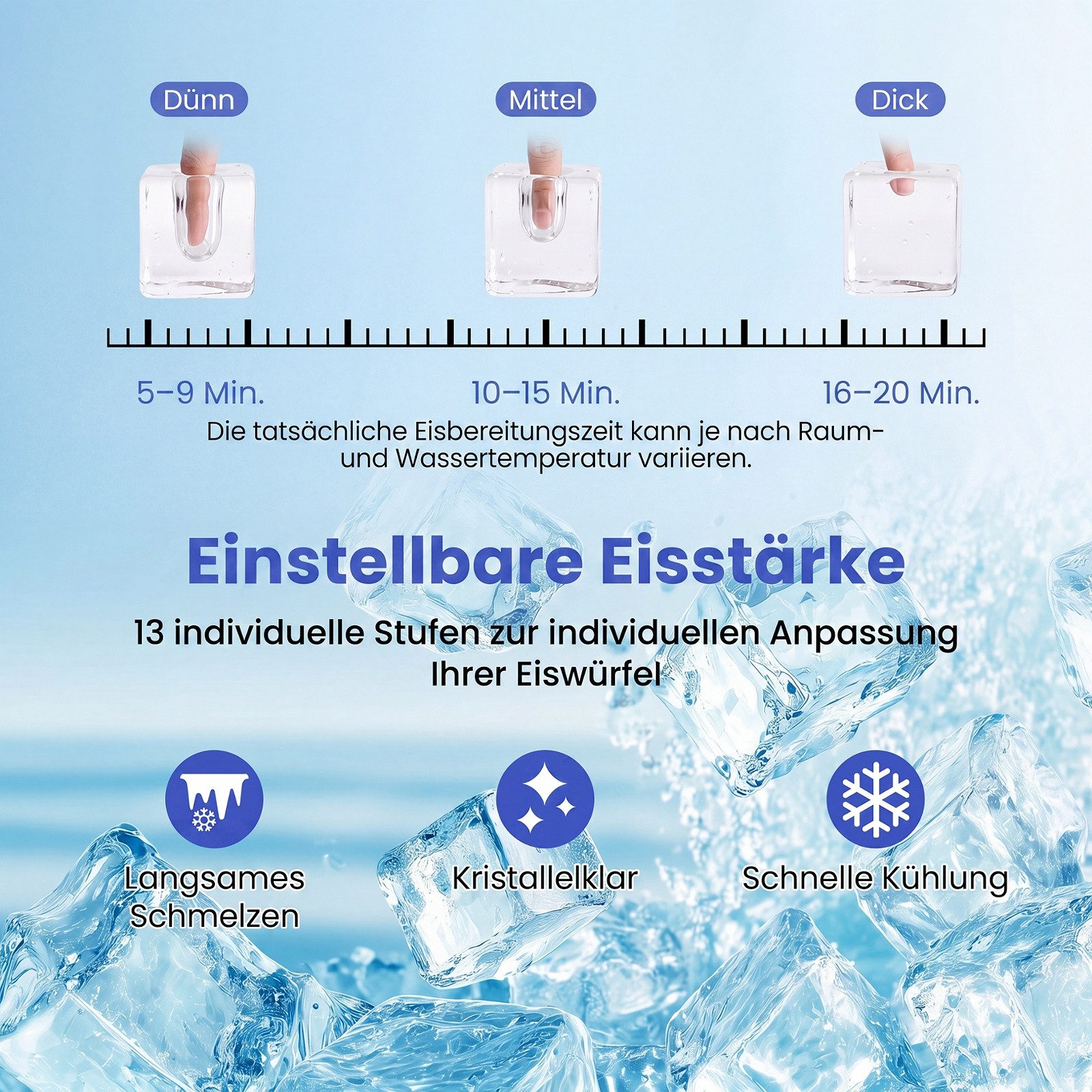 COSTWAY Eiswürfelmaschine, 13-stufiger Dickeneinstellung, Selbstreinigung