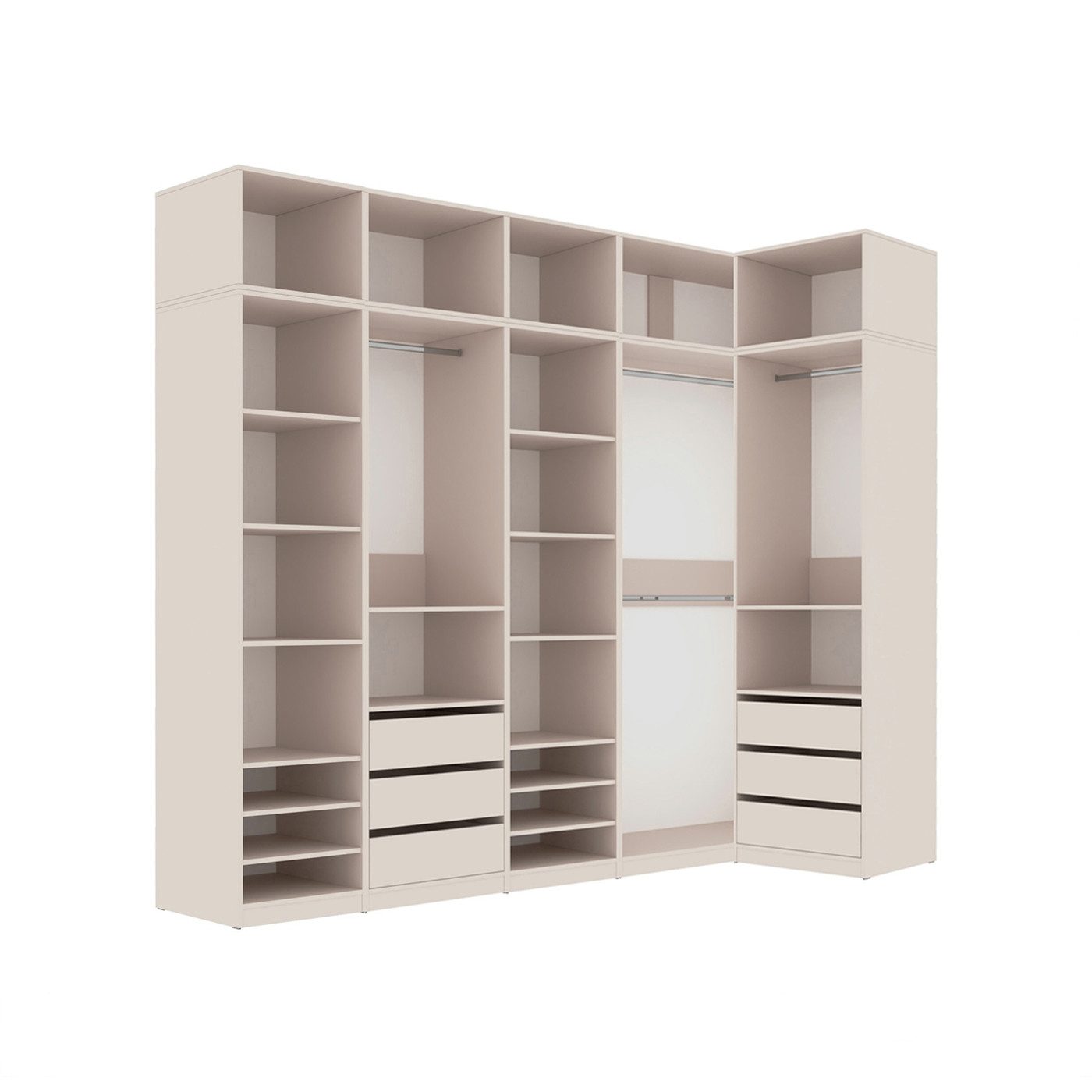 Marmex Möbel Kleiderschrank TRES SET U/N begehbarer Kleiderschrank Ankleidezimmer-Möbel (8-St) Eckgarderobe, 6 Schubladen, Einbauschrank, 4 Kleiderstangen