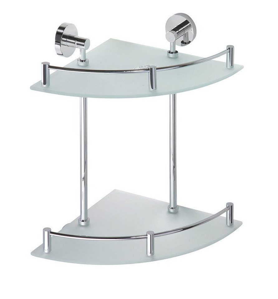 Sapho Ablageregal X-ROUND E Eck-Glasablage 2-Fach mit Reling, 280x355x380mm, Chrom, Sapho-XR604