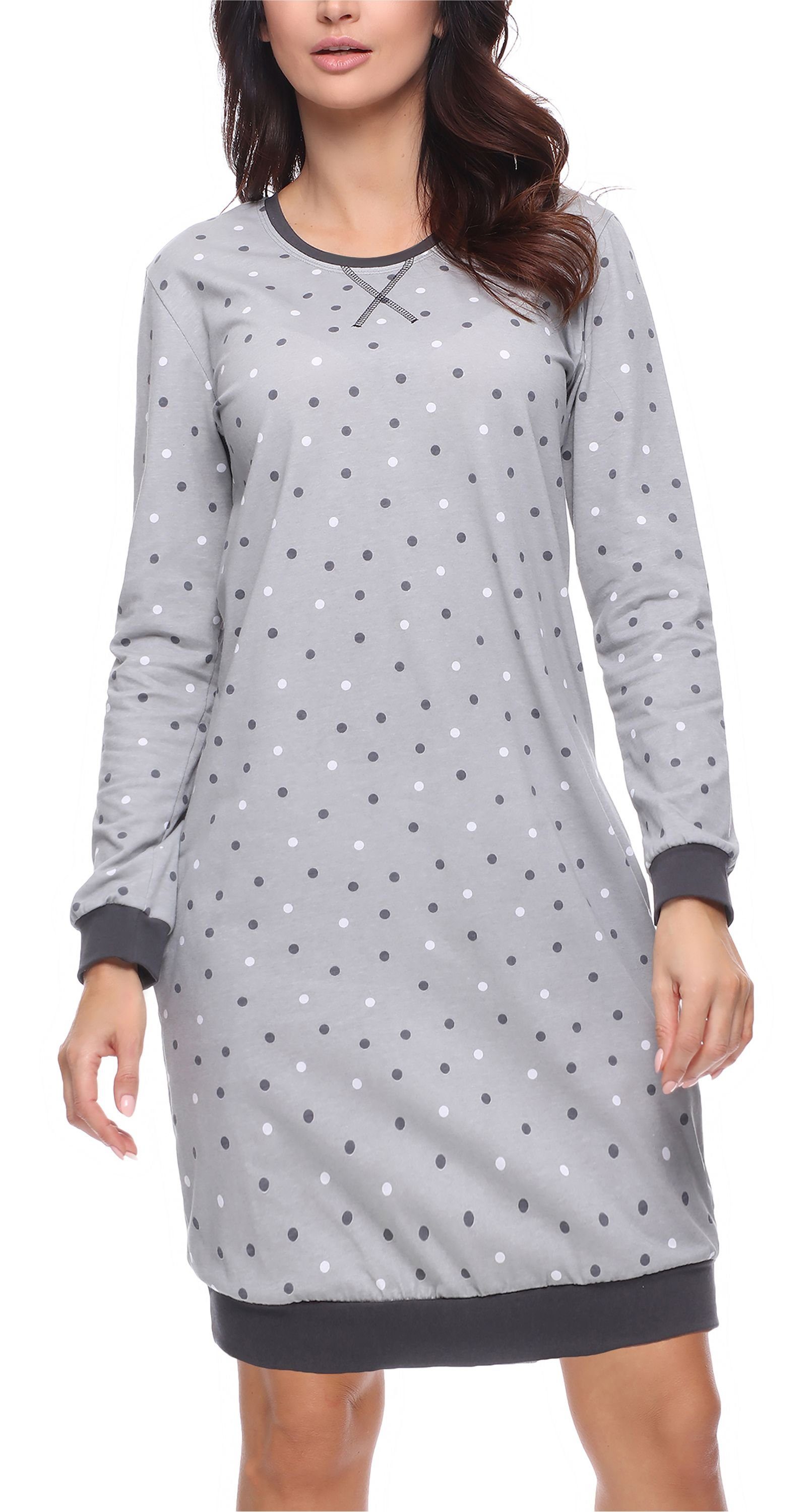 Merry Style Nachthemd Damen Nachthemd Langarm aus Baumwolle MS10-180 (1-tlg) Dunkelgrau