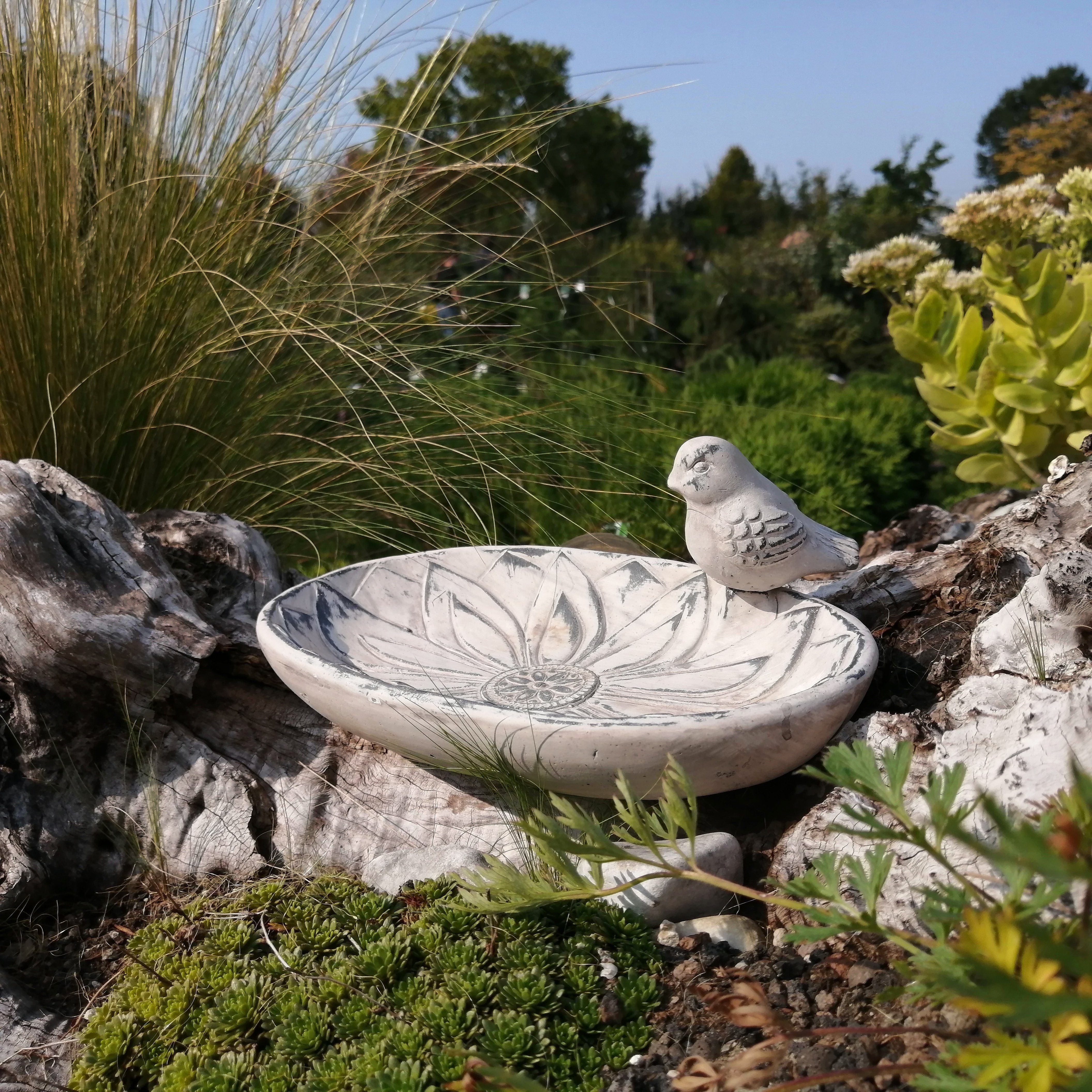 Vogeltränke Vintage Vogelbad Schale Vogelfutter Beton Ornamente Wasserschale