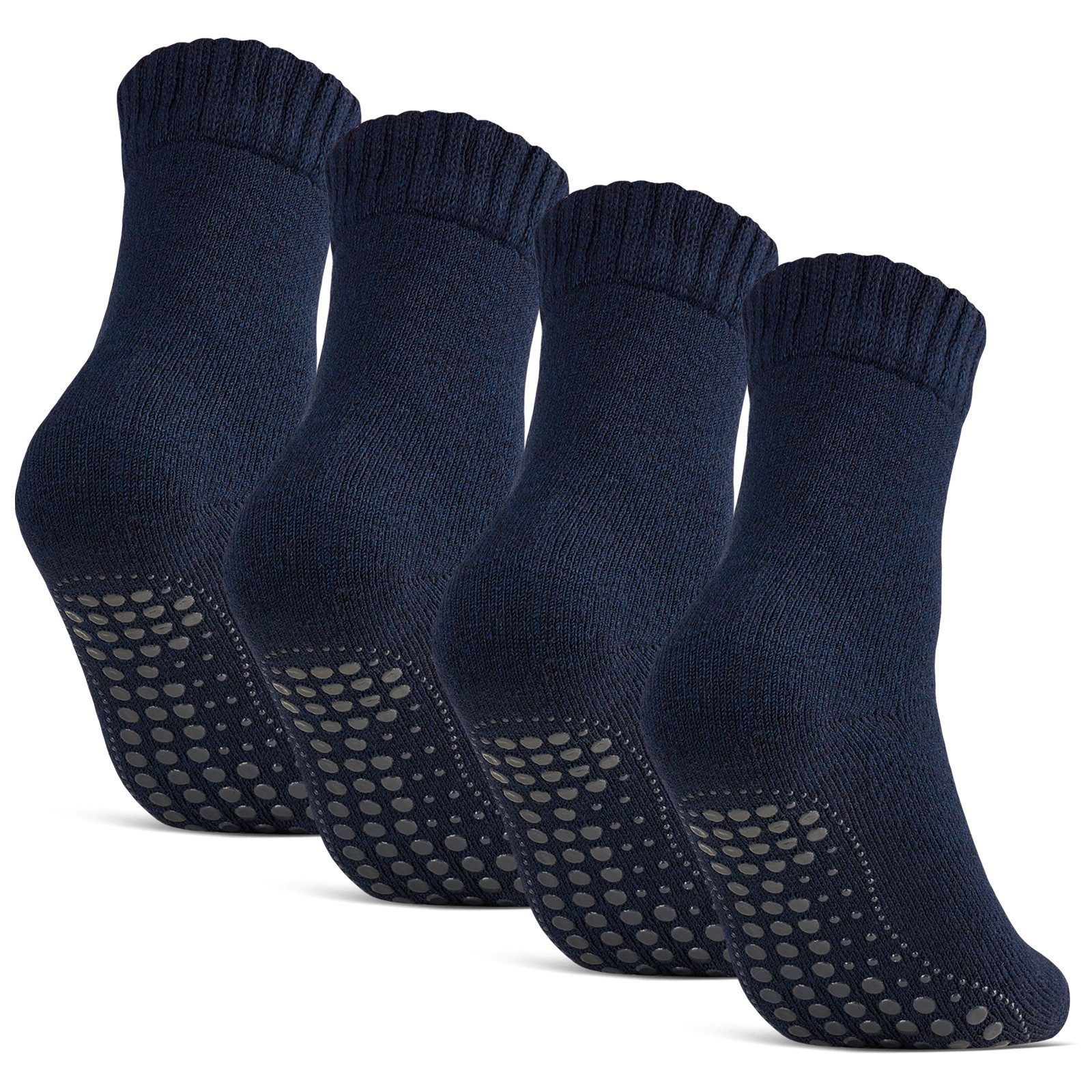 sockenkauf24 ABS-Socken Antirutschsocken warme Stoppersocken mit Wolle Vollfrottee (Navy, 4-Paar, 43-46) mit Komfortbund für Damen & Herren - 21463