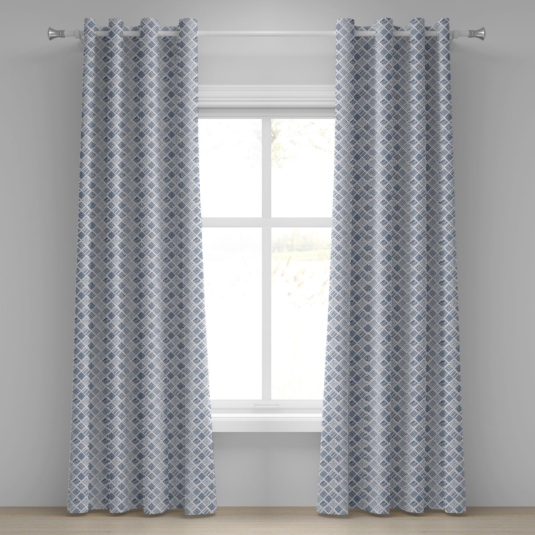 Gardine Dekorative 2-Panel-Fenstervorhänge für Schlafzimmer Wohnzimmer, Abakuhaus, Indigo Platz geformte Linien Punkte