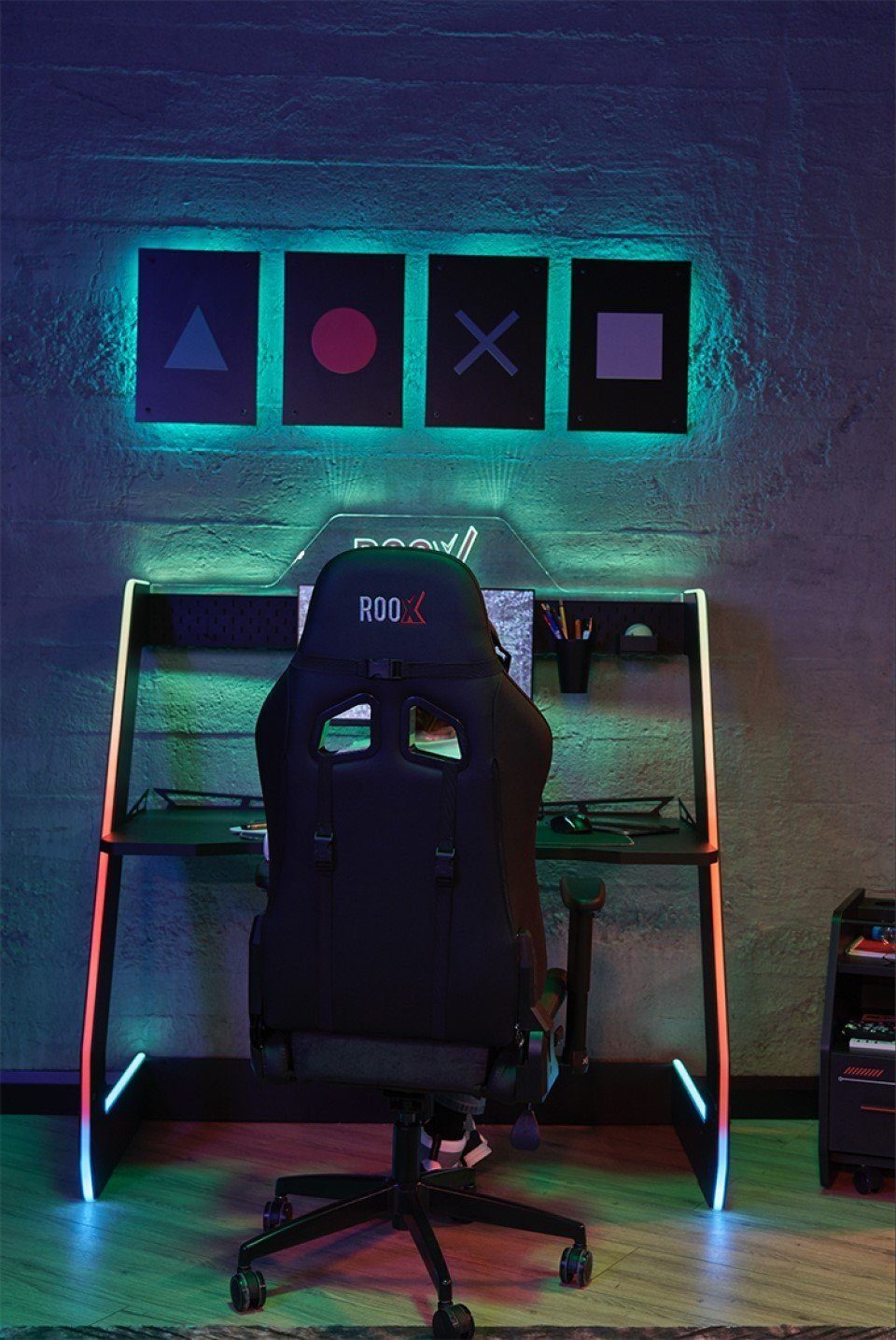 Trebela Gamingtisch Almila Schreibtisch Roox mit LED und Monitorhalterung