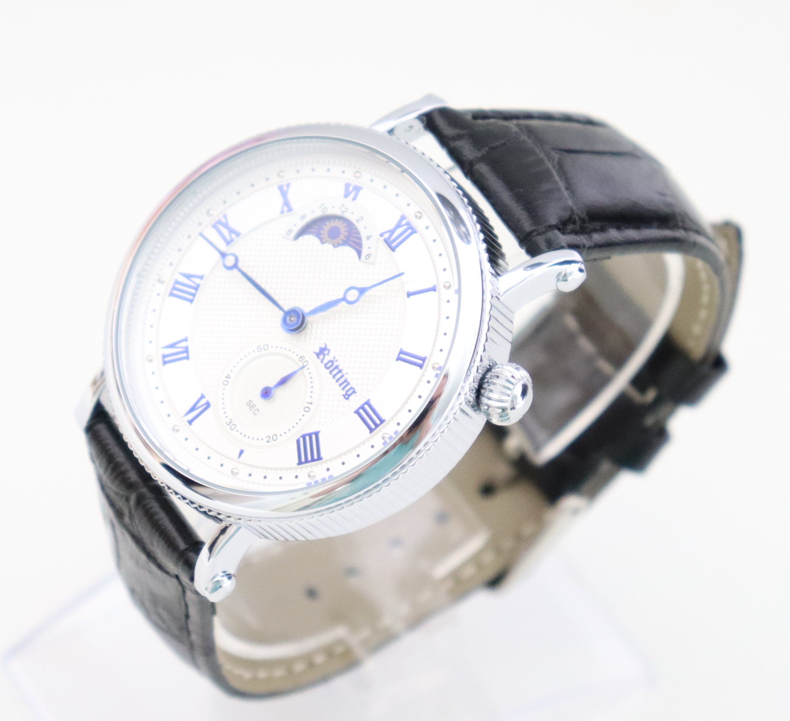 Rötting Design Quarzuhr Herrenuhr weiß silberfarb Ziffernbl Tag/Nacht Phase kleine Sekunde, Tag / Nacht Phasen Anzeige