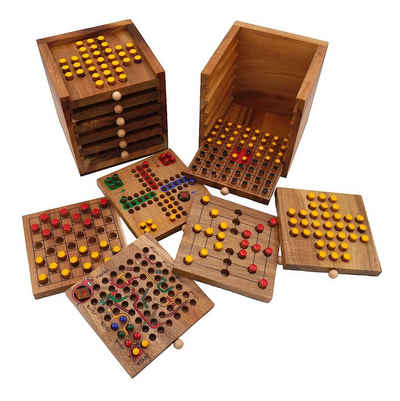 ROMBOL Denkspiele Spiel, Brettspiel Tolle Spielesammlung, 6 verschiedene Spiele aus Holz in einer Holzbox, Holzspiel