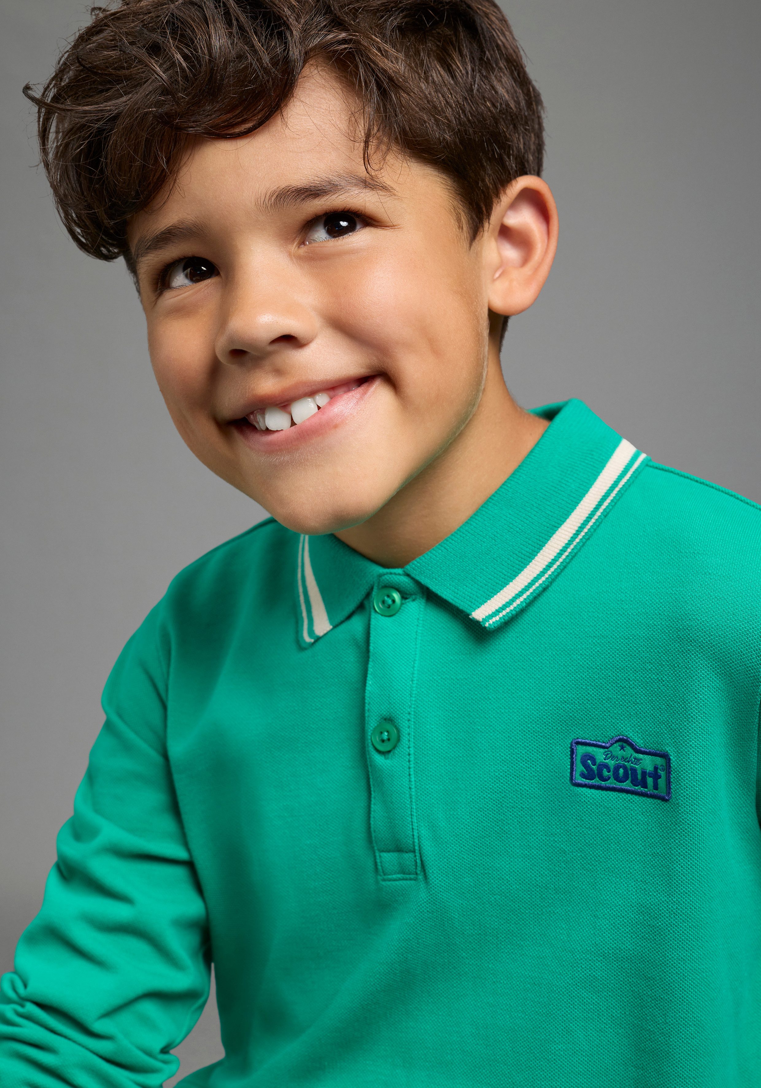 Scout Poloshirt Polo-Piqué Shirt mit Badge - NEU von SCOUT Langarm, mit Polokragen und Knopfleiste, mit Seitenschlitzen am Saum