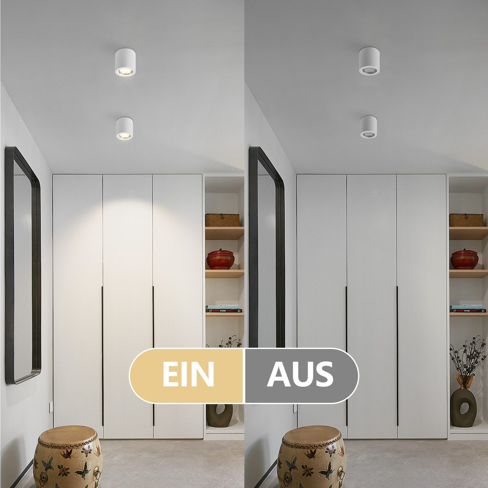 Nettlife Aufbauleuchte Aufbaustrahler Weiß Rund GU10 Deckenspots Gips Modern klein 40W, LED wechselbar, Aufputz Deckenlampe für Wohnzimmer Esszimmer Flur