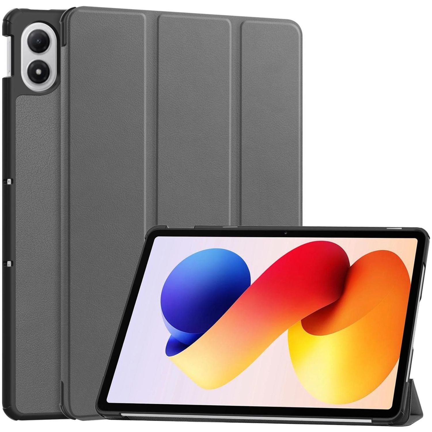 Wigento Tablet-Hülle Für Xiaomi Redmi Pad 2 Pro 12.1" 3folt Wake UP Smart Tasche Hülle Grau, 3-Fach Halterung, Kratzfest, Leicht