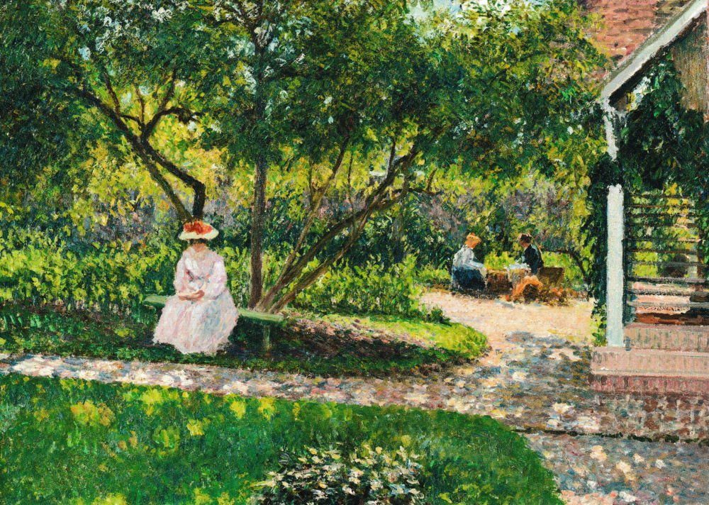 Postkarte Kunstkarte Camille Pissarro abends" Ecke Garten, "Eine Eragny, im