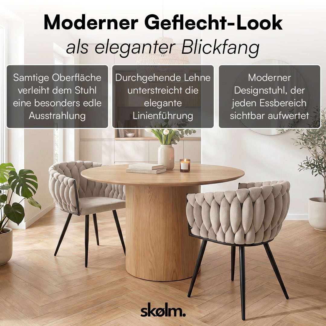 skølm Esszimmerstuhl & Drehstuhl Sudri mit Samtbezug gepolstert (2er Set, macchiato, Metallgestell, 2 St), Armlehnenstühle in Flecht-Look, verfügbar als 4er/6er Set