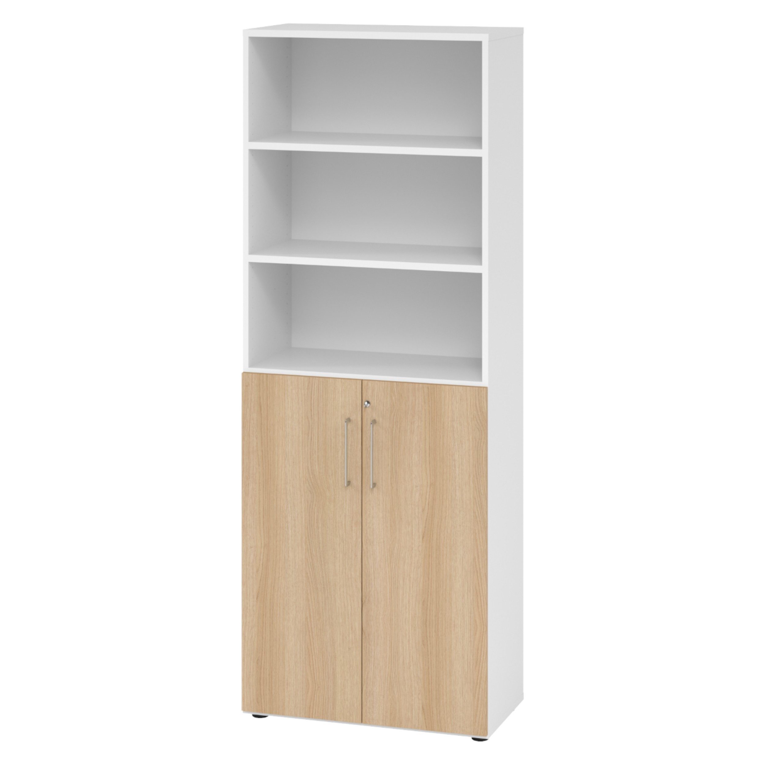 bümö Aktenschrank smart Kombischrank - 3 plus 3 Ordnerhöhen Dekor: Weiß/Eiche