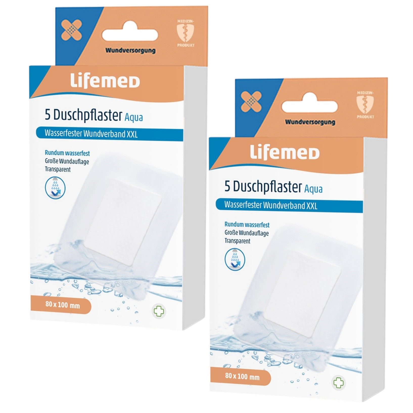 LifeMed Wundpflaster 2x Lifemed Duschpflaster XXL 10cm x 8cm Aqua - 2x 5 Stück
