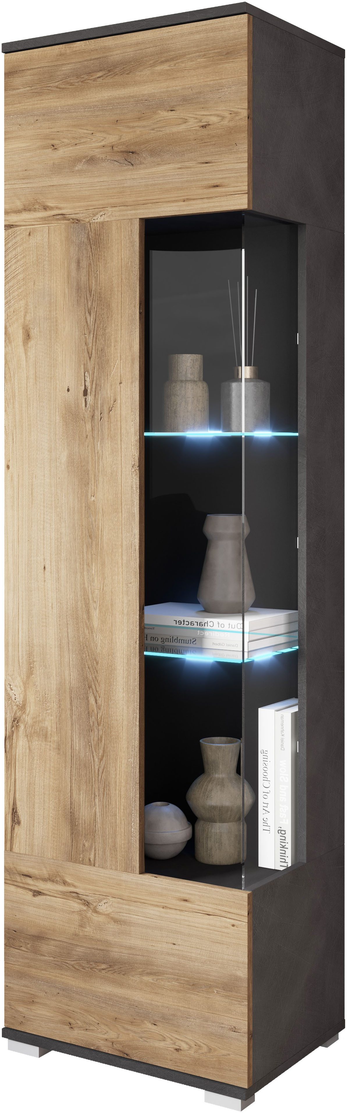 OTTO home Vitrine Kenia, stehend und hängend, Türanschlag wechselbar (1-St) Vitrineschrank mit Glastüren 160 cm Höhe