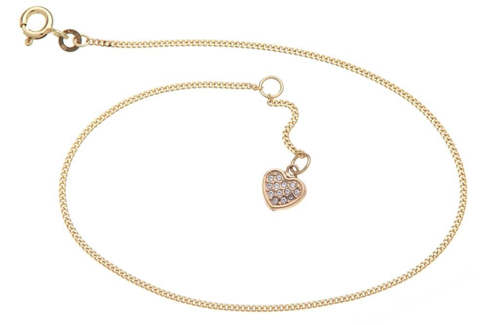 Silberkettenstore Fußkette Fußkette Panzer 1,2mm mit Herz - 333 Gold, Länge wählbar von 23-30cm