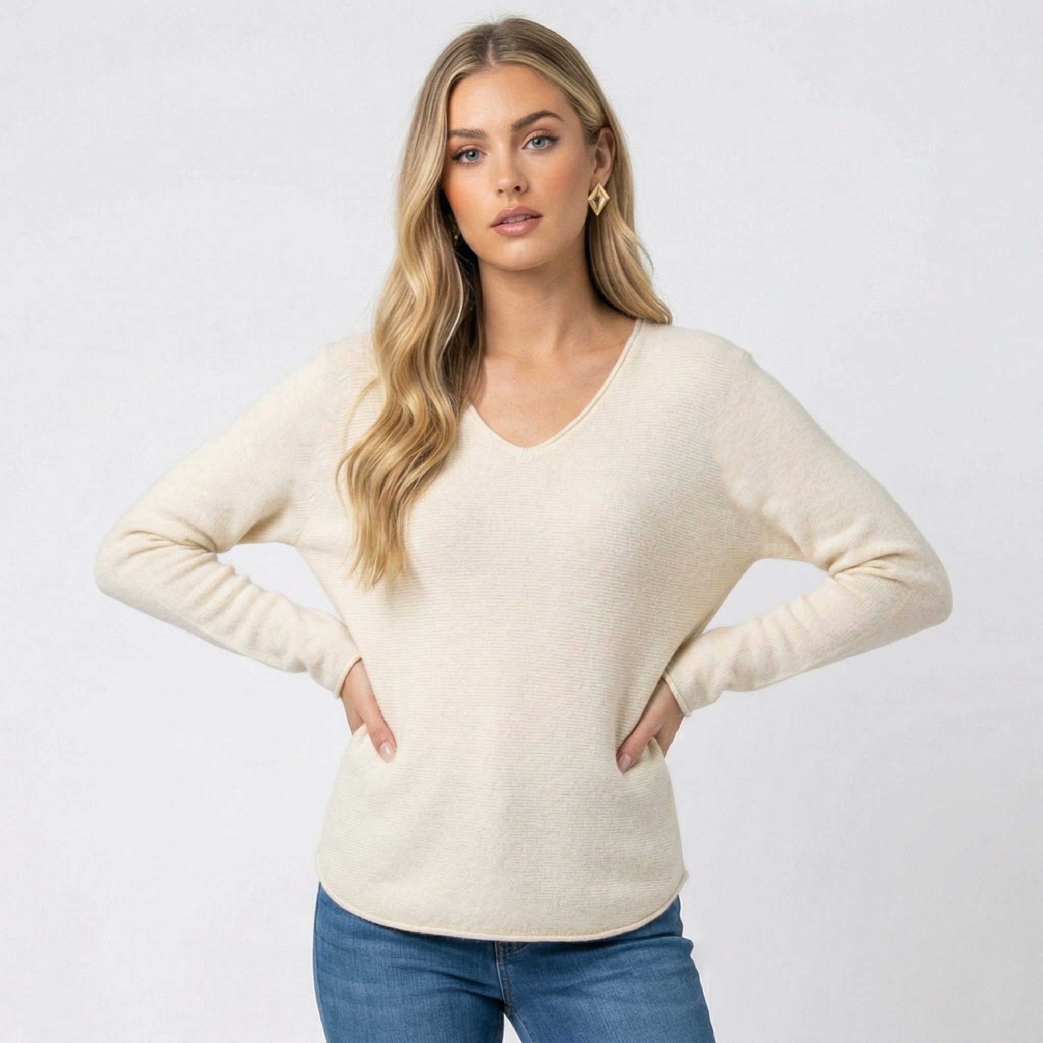 Kendindza Collection V-Ausschnitt-Pullover Damen Strickpullover V-Ausschnitt Feinstrick Basic Sweater Langarm Made in Italy - Weicher Viskose-Wolle Mix - One Size (34-36-38-40)