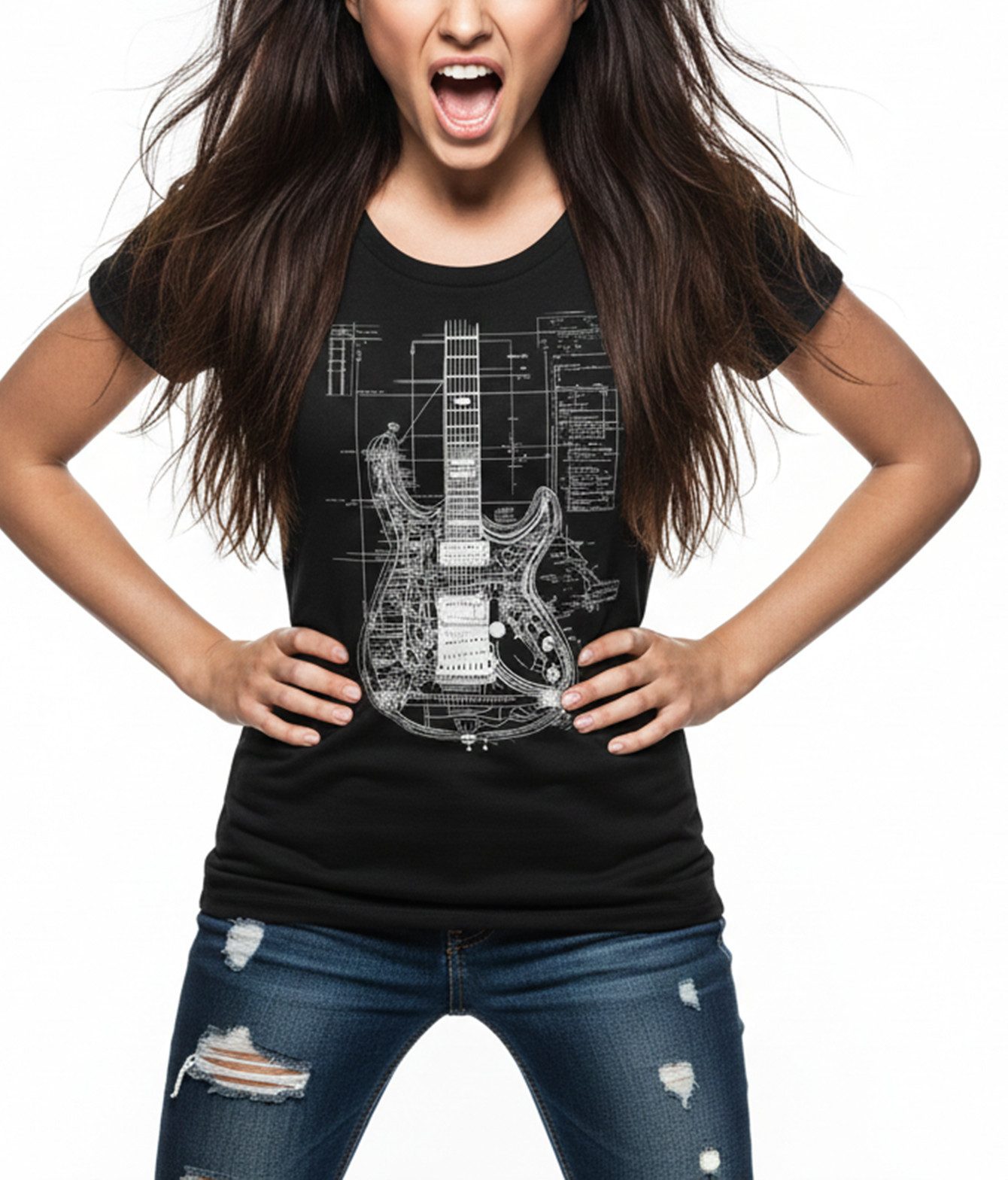 MAKAYA Print-Shirt Damen Gitarrenmotiv Rockige Oberteile mit Gitarre Musik günstig online kaufen