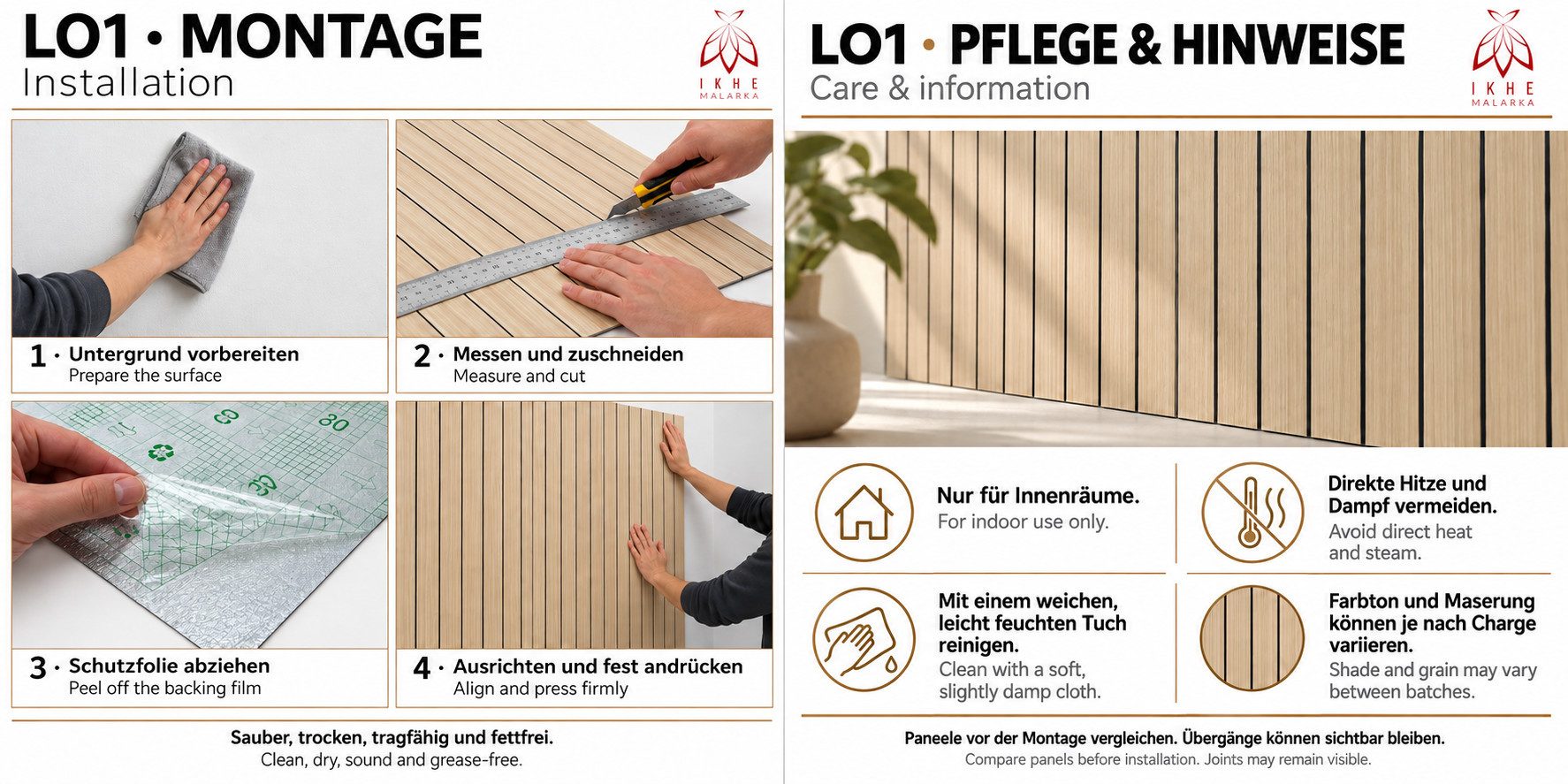 IKHEMalarka Wandpaneel Lamellen Selbstklebend 100x60 cm – PVC + PE-Schaum, 2,8 mm, Betonoptik, BxL: 60x100 cm, 0,6 qm, (1 Paneel = 100 × 60 cm (0,60qm) Tapete M – Bild 4 von 5