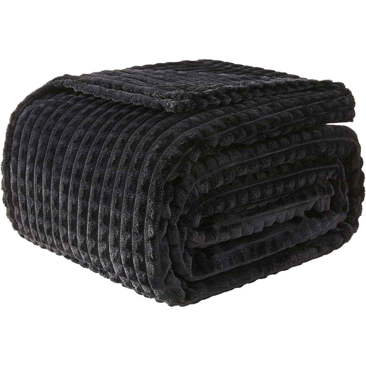 LuxusKollektion Microfaserbettdecke Kuscheldecke Fleecedecke Couchdecke 02-schwarz 130 x 150cm, Bezug: Microfaser