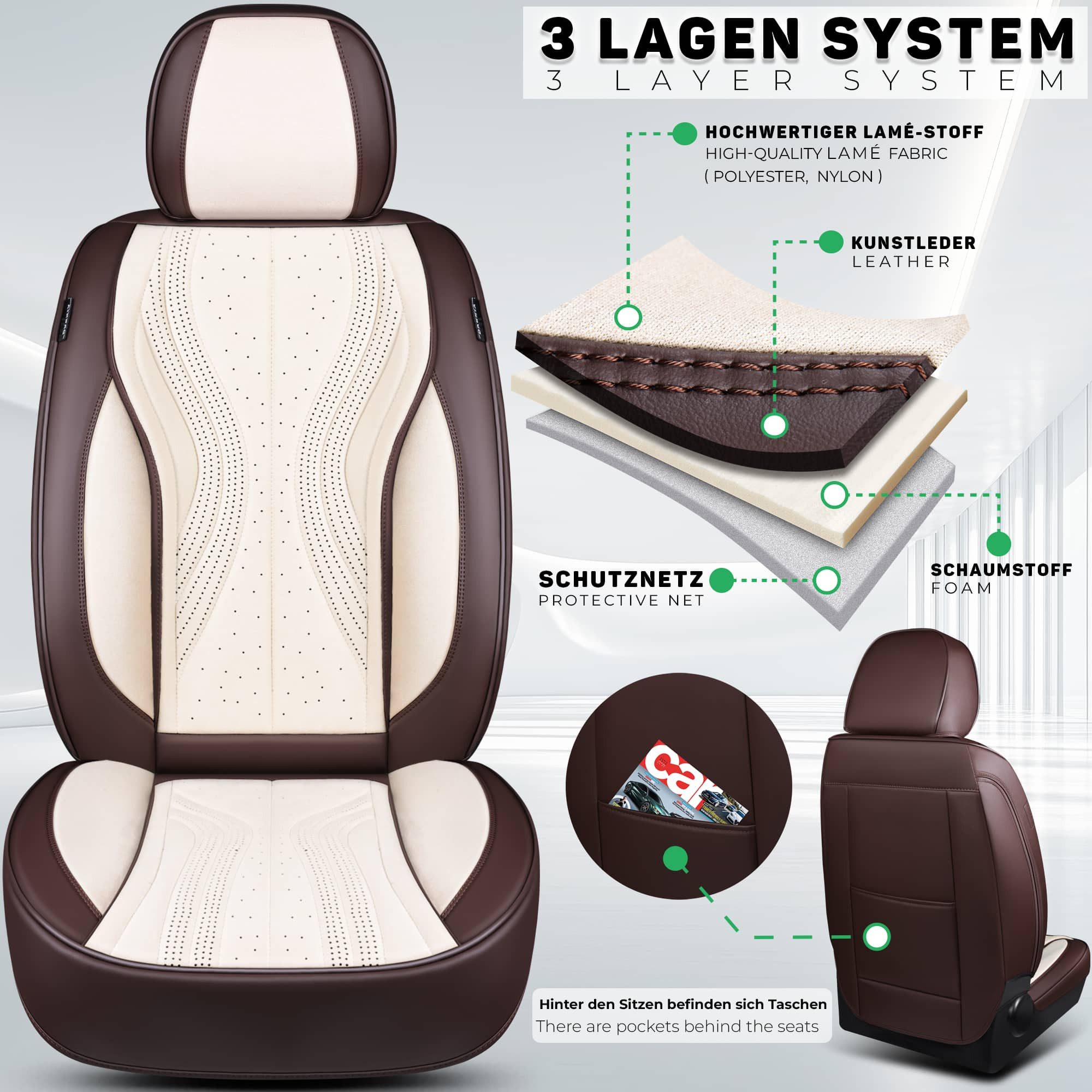 BREMER SITZBEZÜGE Autositzbezug für Volvo S60 V60 3 Gen. Bj ab 2018 (M6), Set, Schonbezüge Sitzbezüge Fahrer und Beifahrer, in Braun/Beige