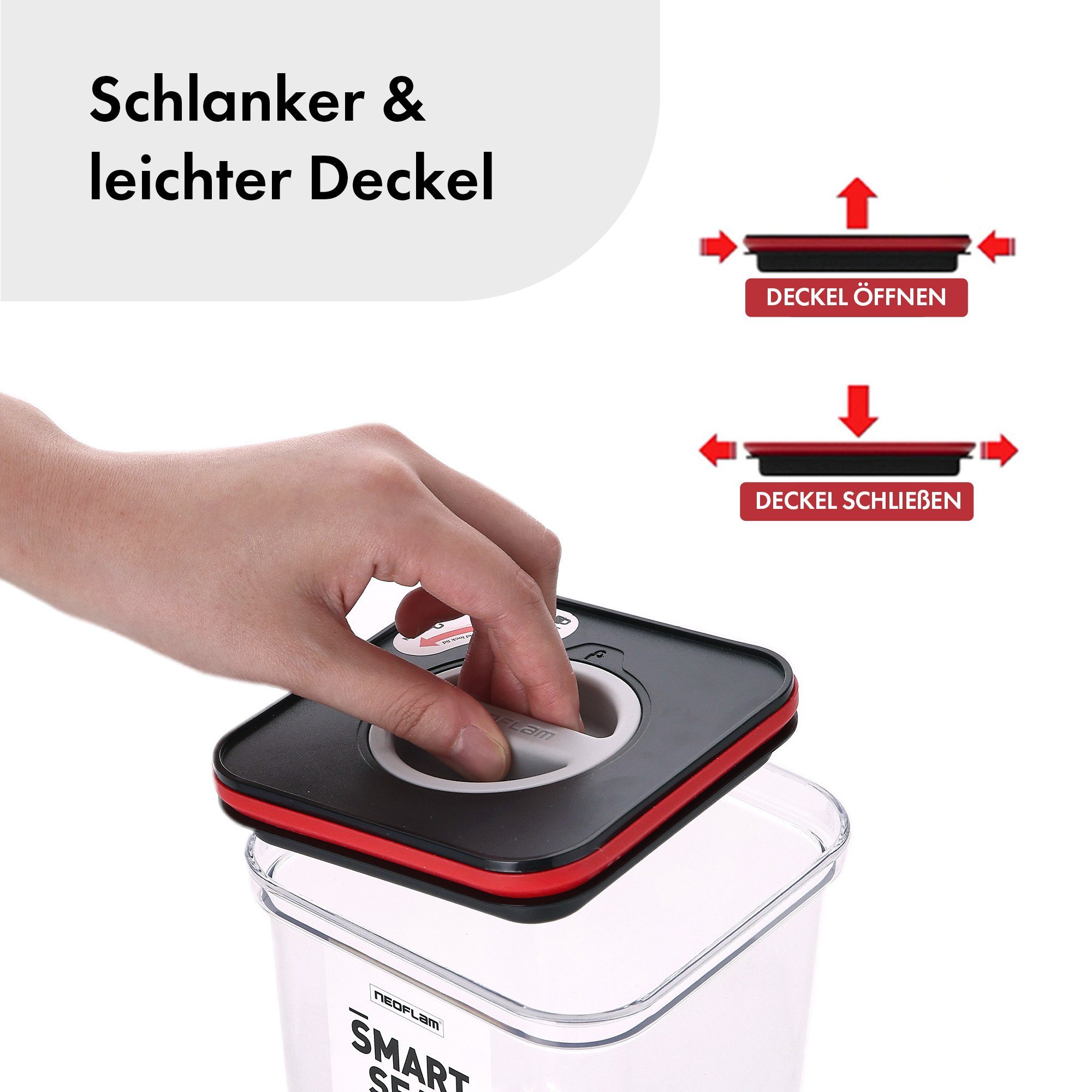 NEOFLAM® Vorratsdose Smart Seal Vorratsbehälter Set 4tlg. - Gr. 4x S - Rot, Kunststoff (AS & PP), Silikon, (4-tlg) – Bild 3 von 5