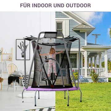 Merax Kindertrampolin, Ø 147,00 cm, Gartentrampolin mit Sicherheitsnetz und Basketballkorb, 50kg belastbar