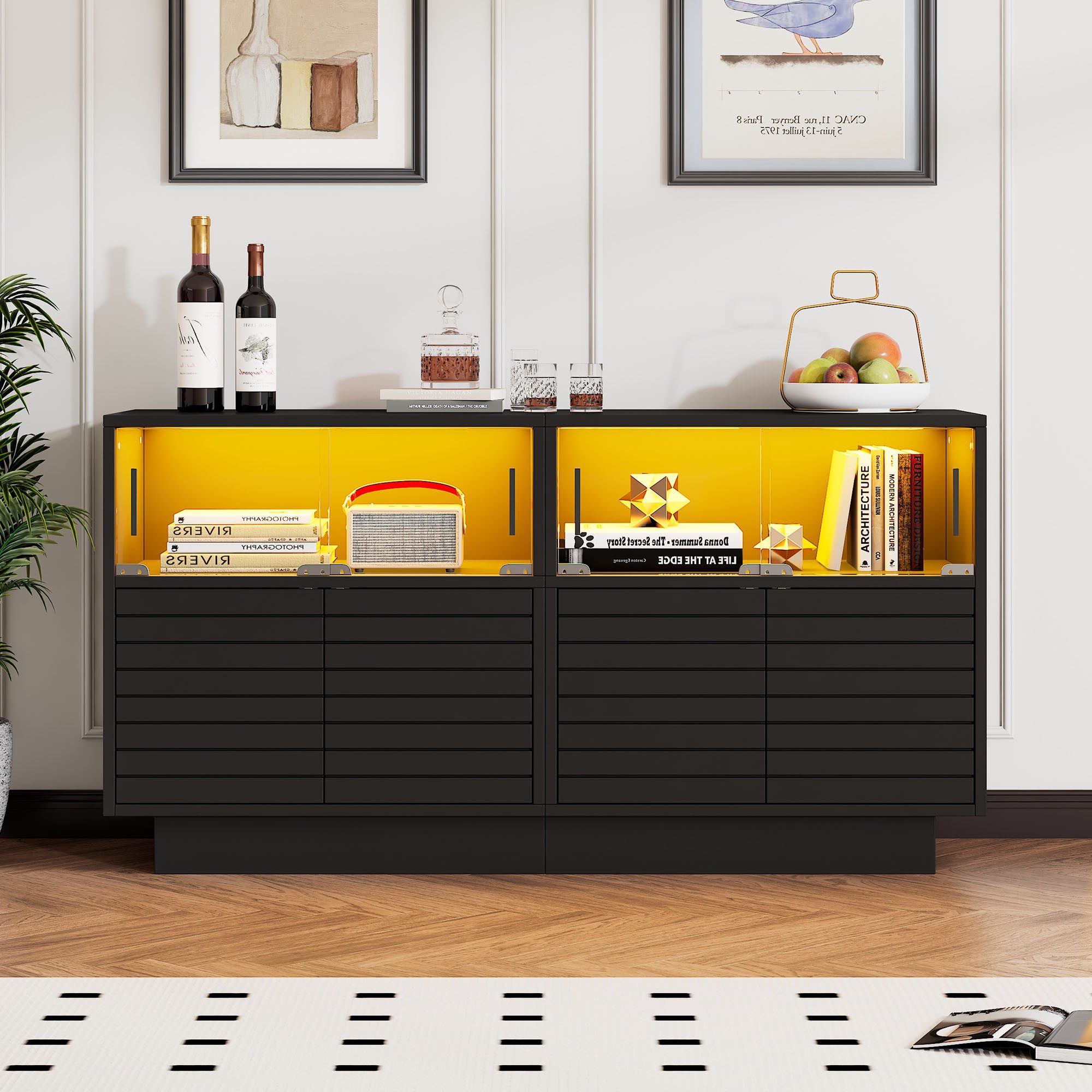 STILVORA Sideboard LED-Beistellschrank Wohnzimmerschrank mit Glastüren,Buffetschrank (Fernsehschrank, Wohnzimmermöbel, 1 St., mit 2 Kabinett, 4 Fächern), mit LED-Licht