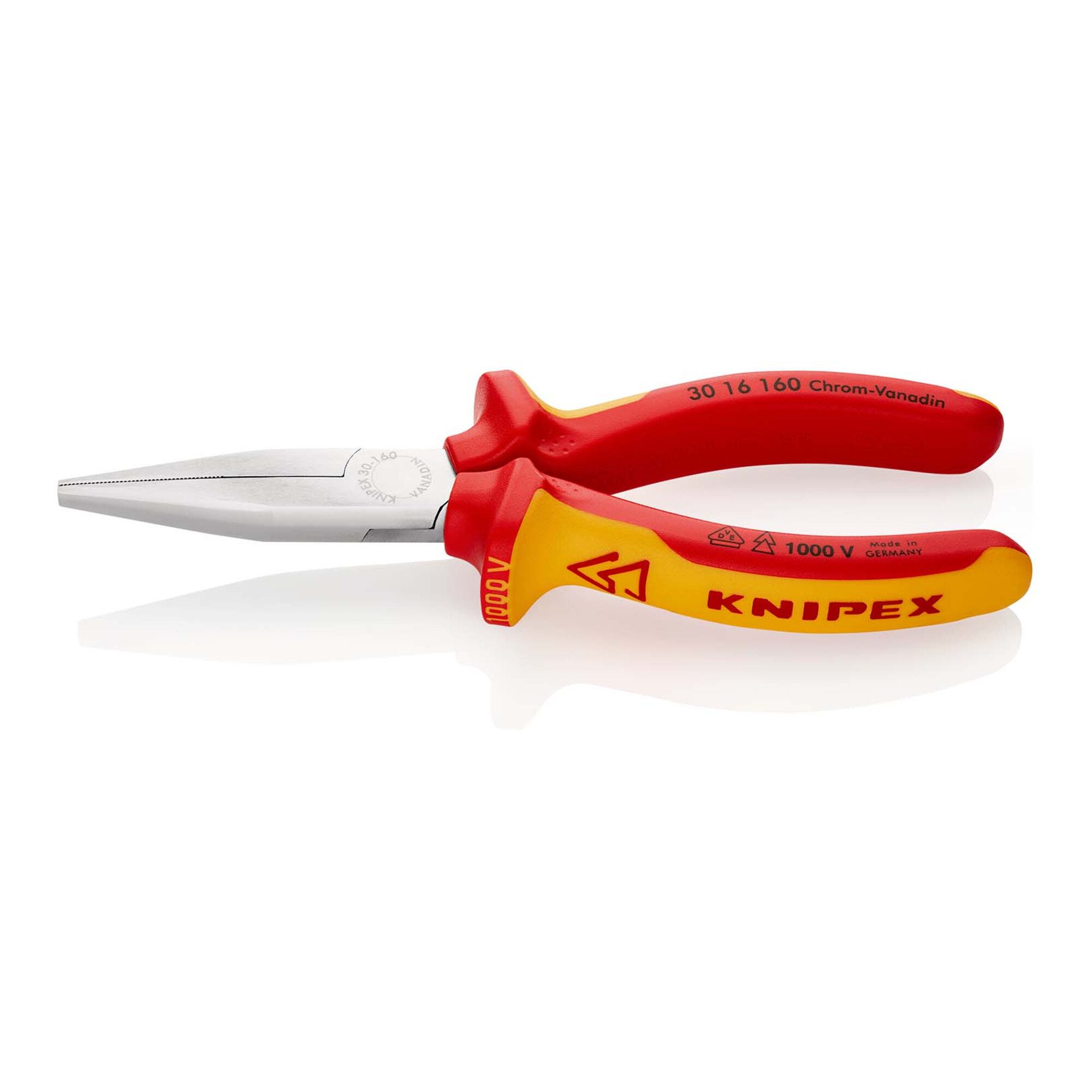 Knipex Anglerzange KNIPEX 30 16 160 Langbeckzange isoliert mit Mehrkomponenten-Hüllen, VD