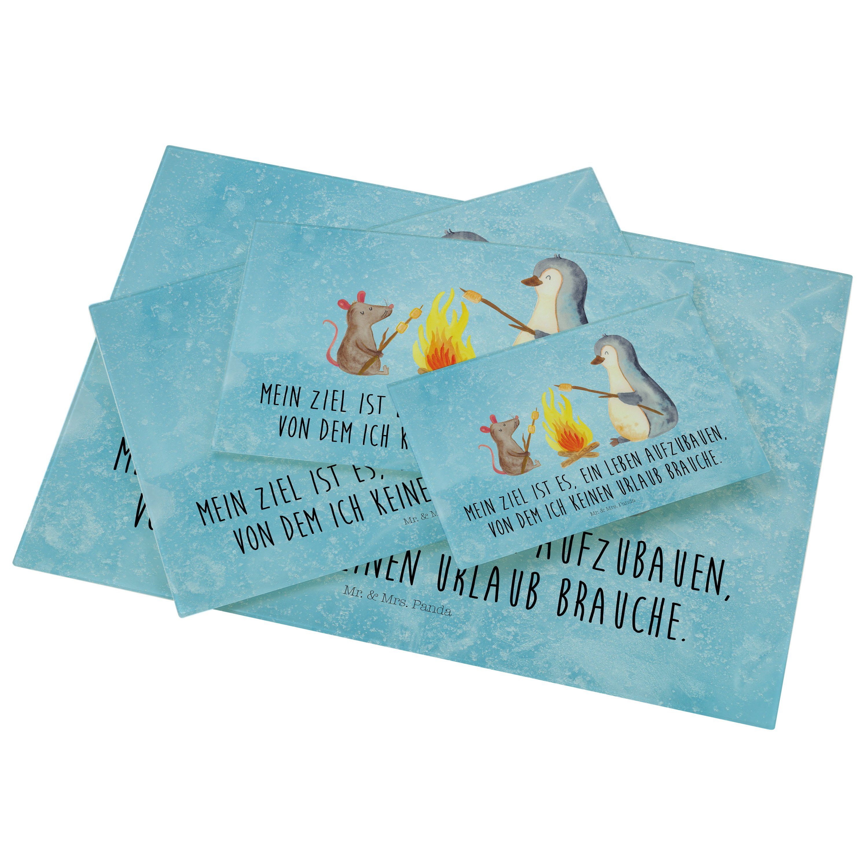 & Geschenk, Pinguin Servierbrett Panda Maus, Premium Mr. - Glas, - Eisblau Lagerfeuer Schneidebrett, (1-St) Glassch, Mrs.
