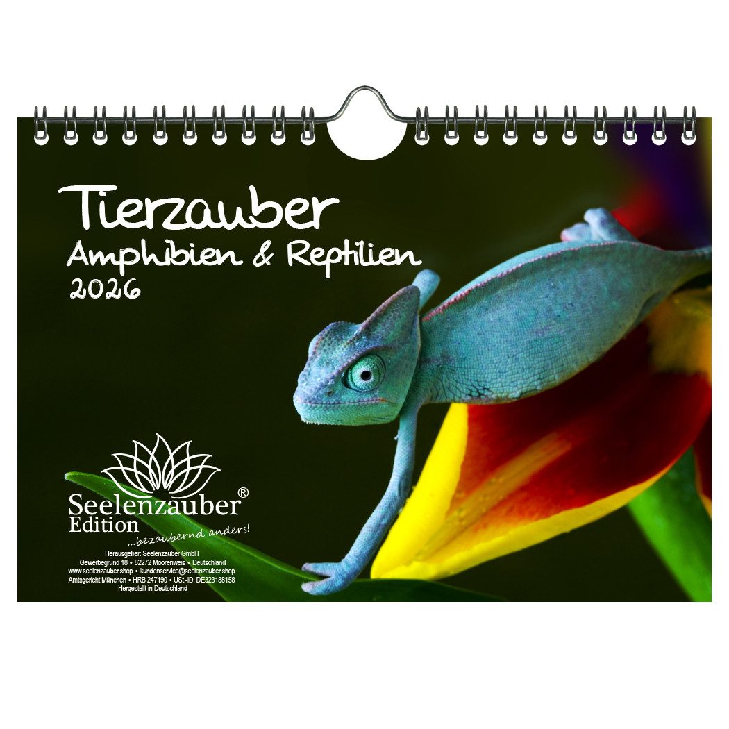 Seelenzauber Wandkalender Tierzauber Amphibien und Reptilien DIN A5 Kalender für 2026