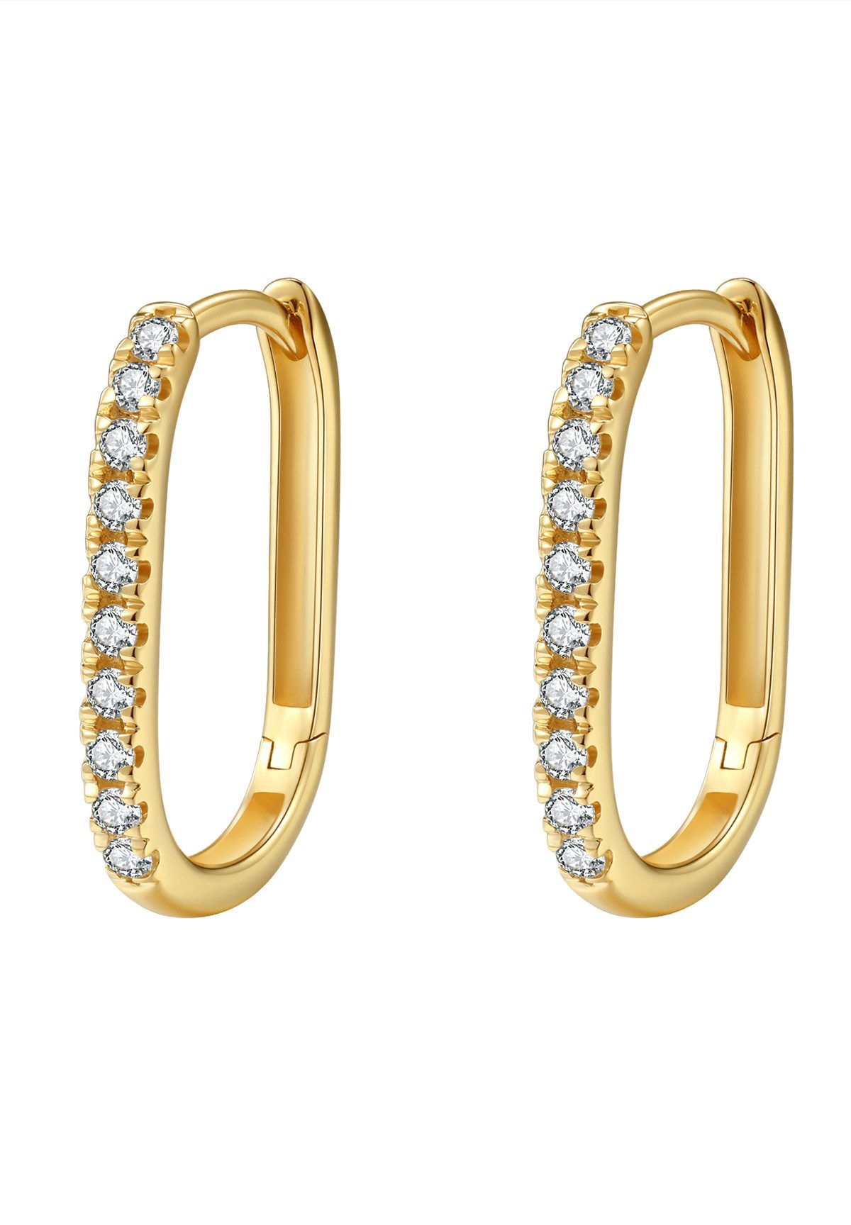 Paar Creolen Geo Viereck, 585 Gold mit Zirkonia, Echtgold Schmuck
