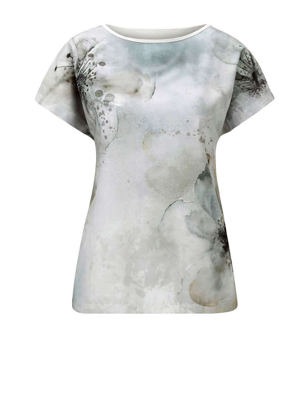 mit CRéATION L Print-Shirt Druckshirt bunt-bedruckt L creation Damen Nieten,