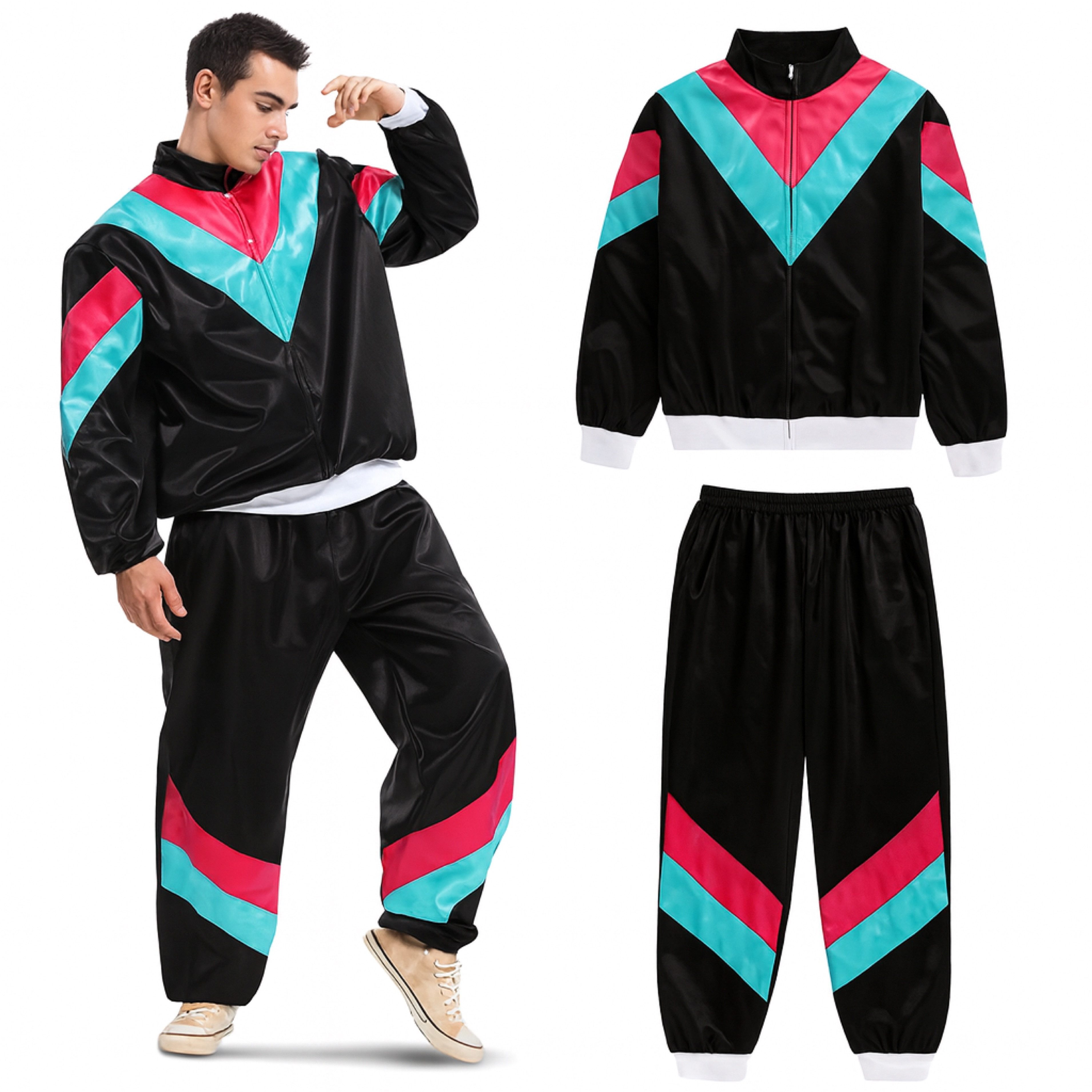 TK Gruppe Kostüm Overall Retro Schwarz – 80er-Jahre Kostüm im klassischen V günstig online kaufen