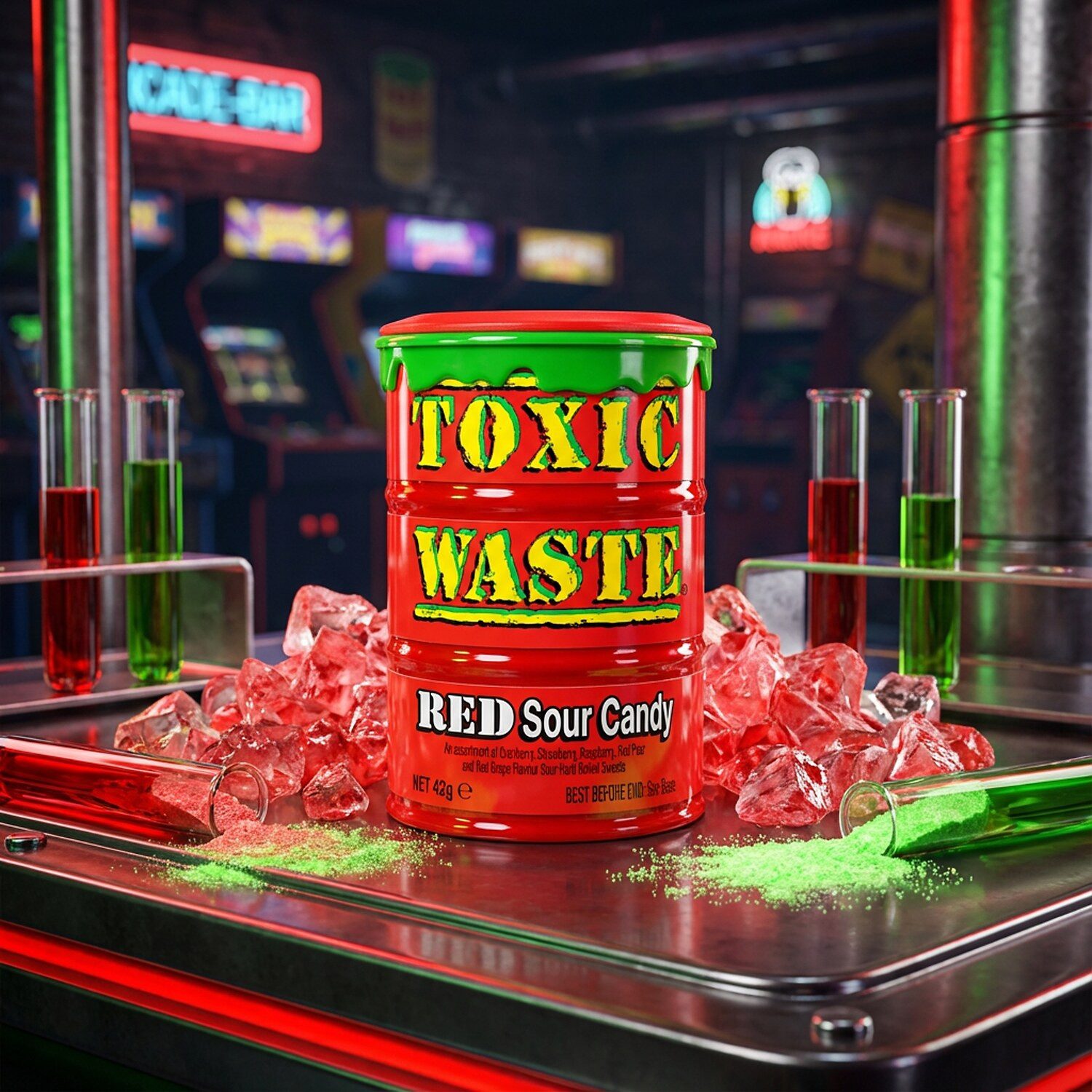 TOXIC WASTE Süßigkeit, 1 x 42 g, Toxic Waste Red Sour Candy – ultra saure Bonbons