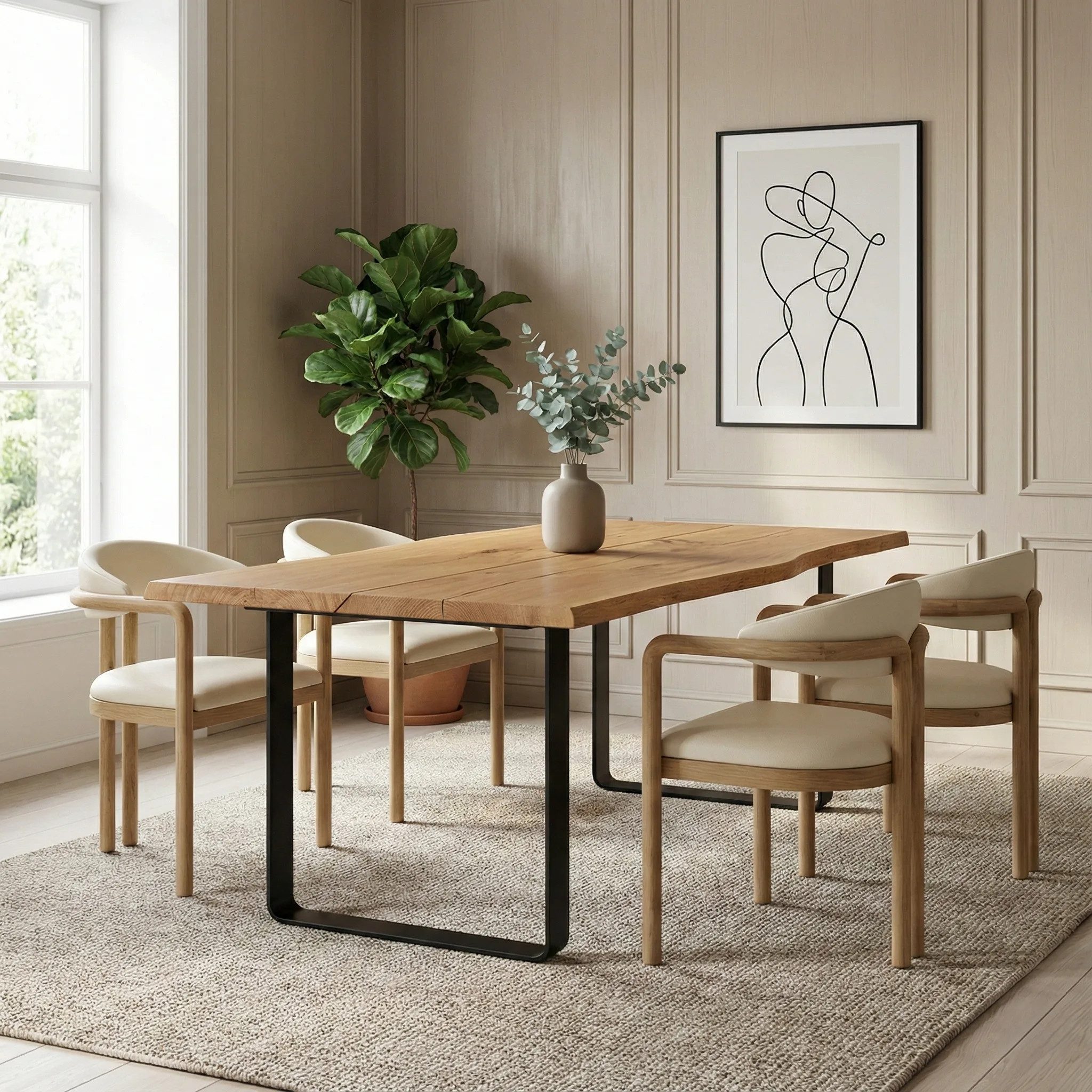 Woodek Design Esszimmerstuhl NATURE, gepolsterter Rückenlehne und Sitzfläche (veganes Leder 216, 1 St), hergestellt aus massivem Eichenholz