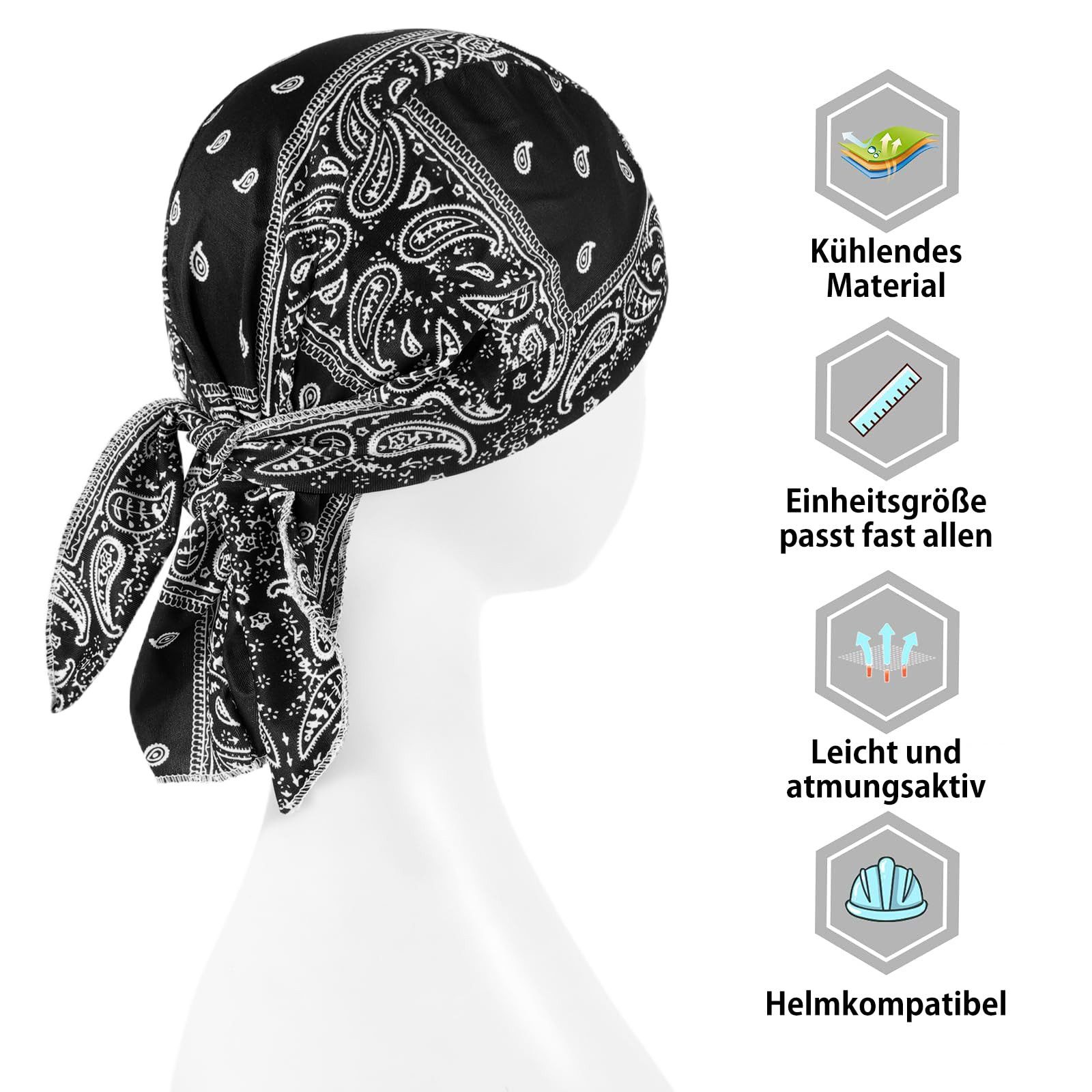 nsihing Kopftuch Sports Bandana Cap Kopftuch Herren und Damen, Atmungsaktive Mützen Fahrradkappe für Radfahren Laufen
