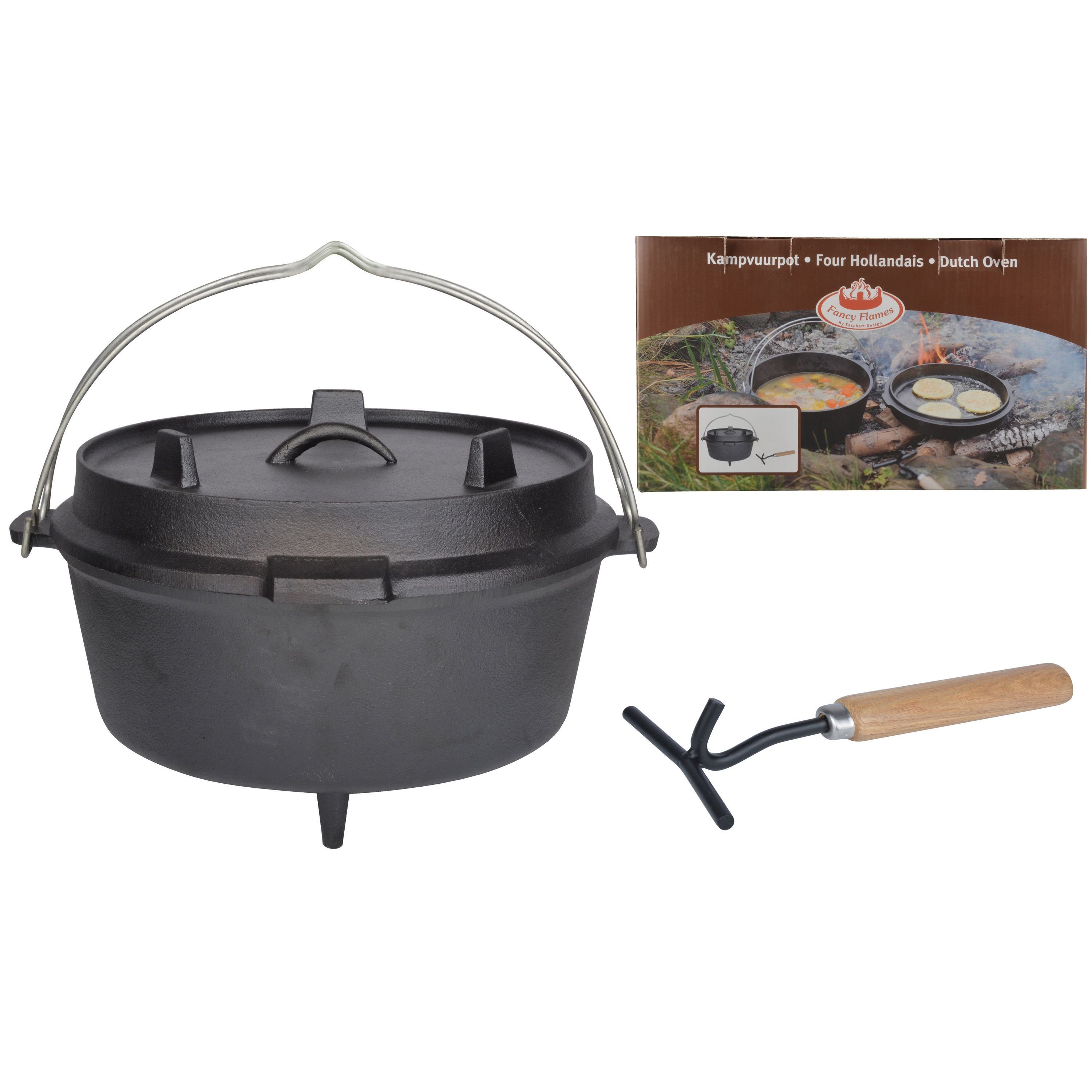 esschert design Feuerschale Dutch-Ofen Kochtopf Gusseisen Topf Feuerstelle Camping Campingtopf, (1 Set Dutch Oven)
