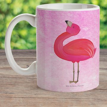 Mr. & Mrs. Panda Kinderbecher Flamingo stolz - Aquarell Pink - Geschenk, beste Freundin, Tochter, K, Kunststoff
