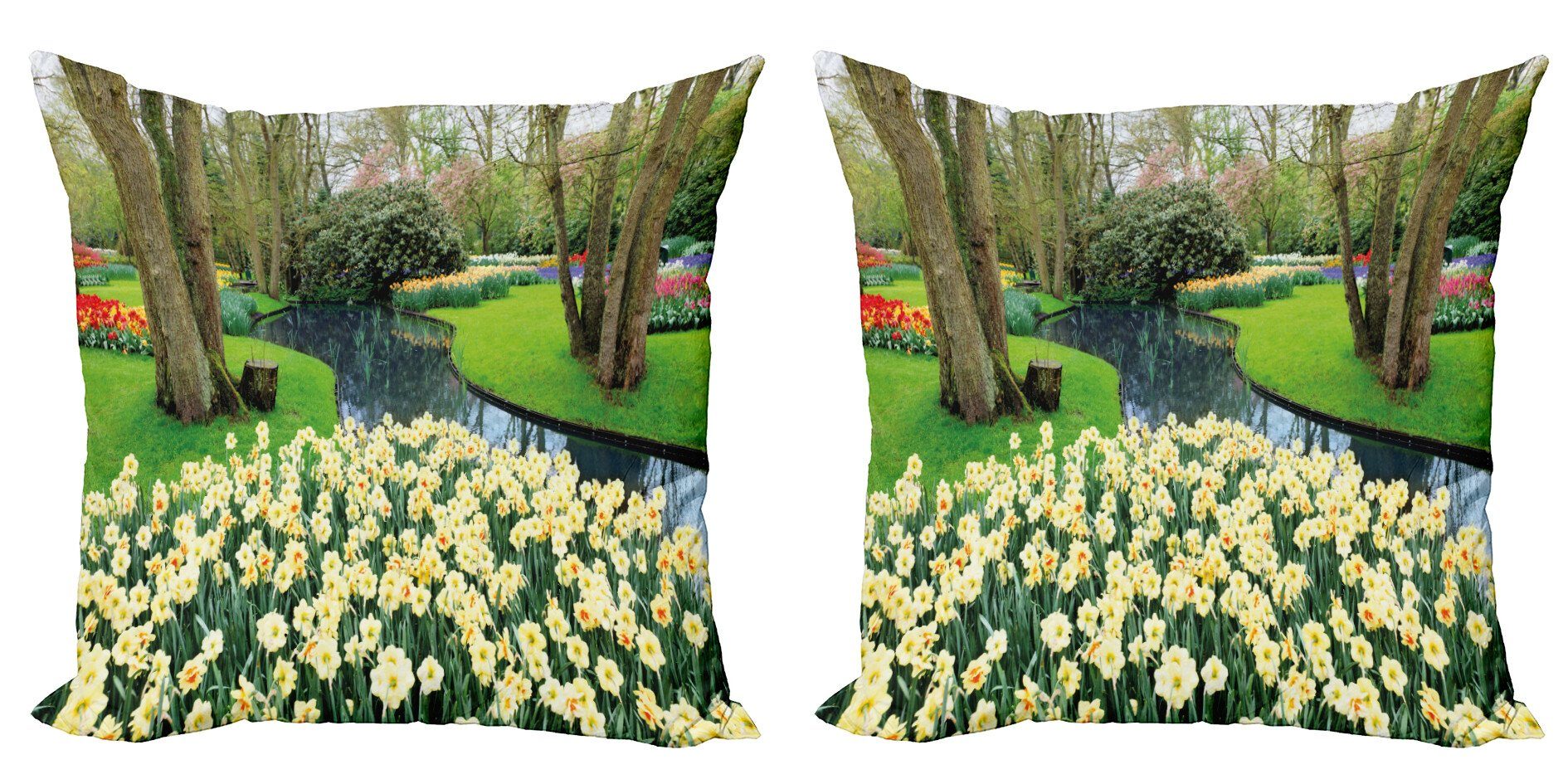 Kissenbezüge Modern Accent Doppelseitiger Digitaldruck, Abakuhaus (2 Stück), Frühling Flower Garden Grass Park