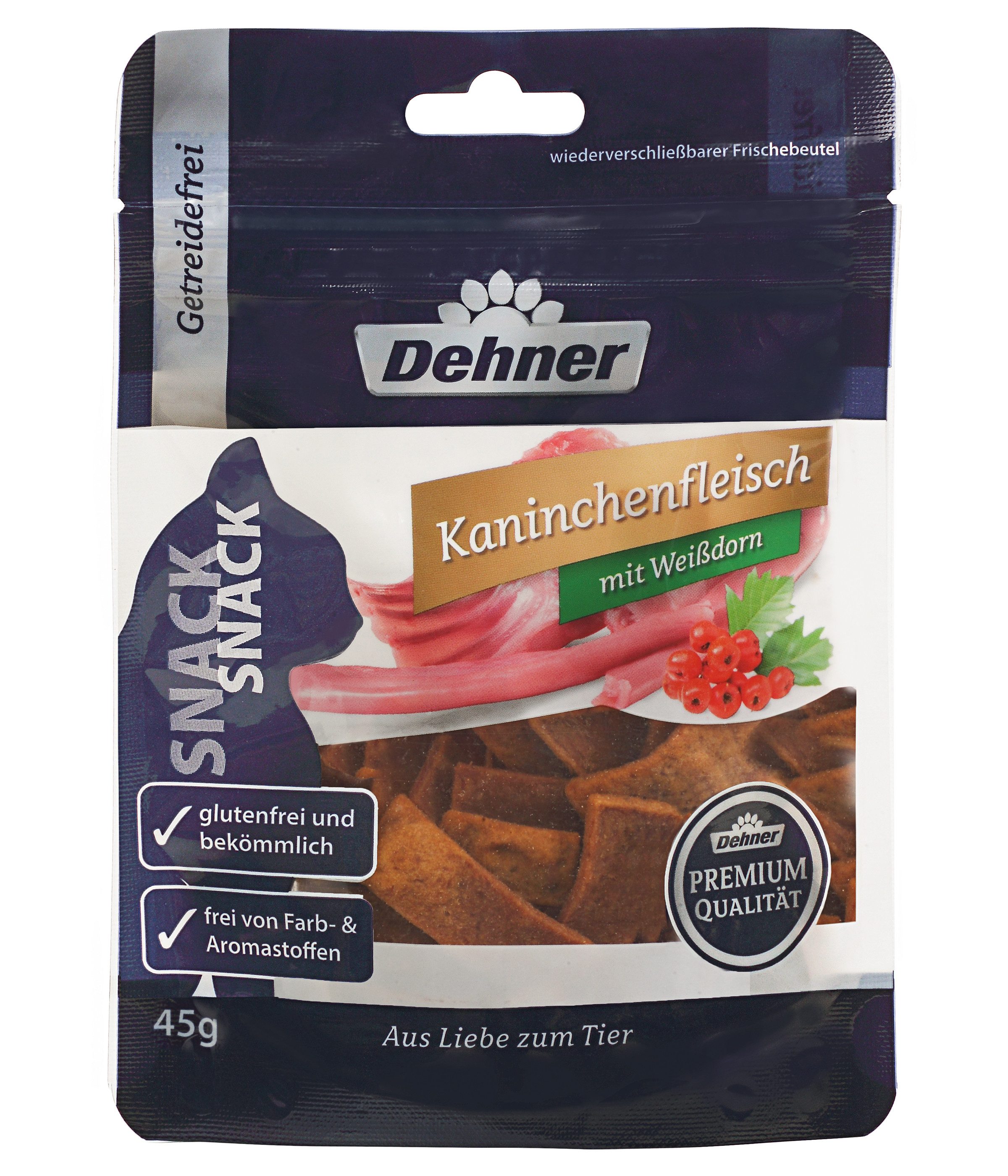 Dehner Dehner Premium Katzensnack Kaninchenfleisch mit Weißdorn, 45 g Kaninchen, Snack für: Katze