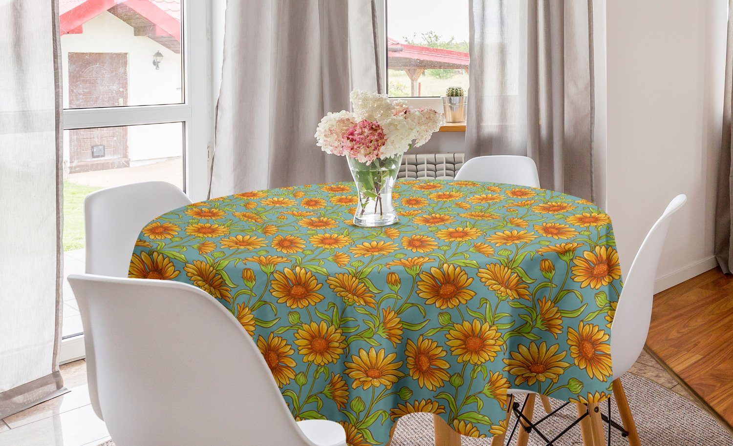 für Tischdecke Tischdecke Kreis Calendula Abdeckung Dekoration, Cartoon Blumen Abakuhaus Küche Blumen Esszimmer