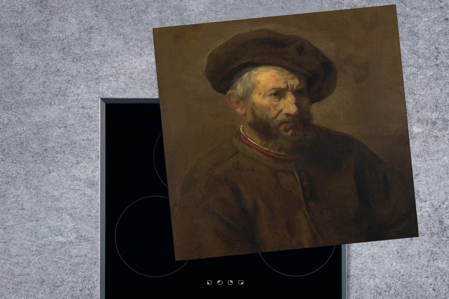 van MuchoWow Rijn, Selbstbildnis tlg), Vinyl, Rembrandt Ceranfeldabdeckung, küche von 78x78 Herdblende-/Abdeckplatte Gemälde cm, für Arbeitsplatte (1 -