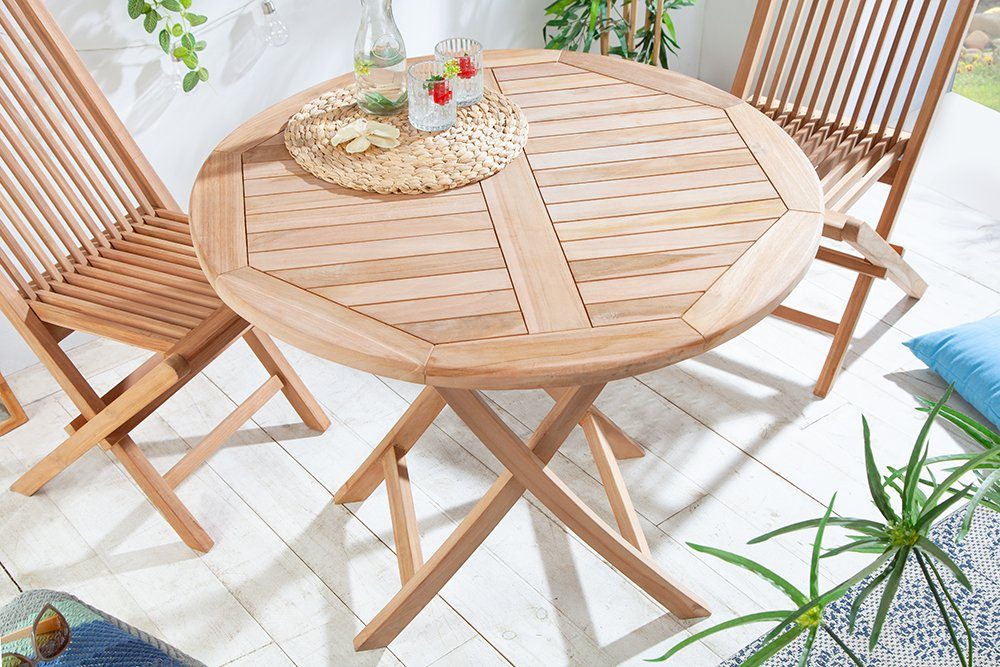 riess-ambiente Gartentisch EMPIRE TEAK 90cm braun (Einzelartikel, 1-St),  Massivholz · Balkonmöbel · klappbar · rund · Holztisch · Teakholz